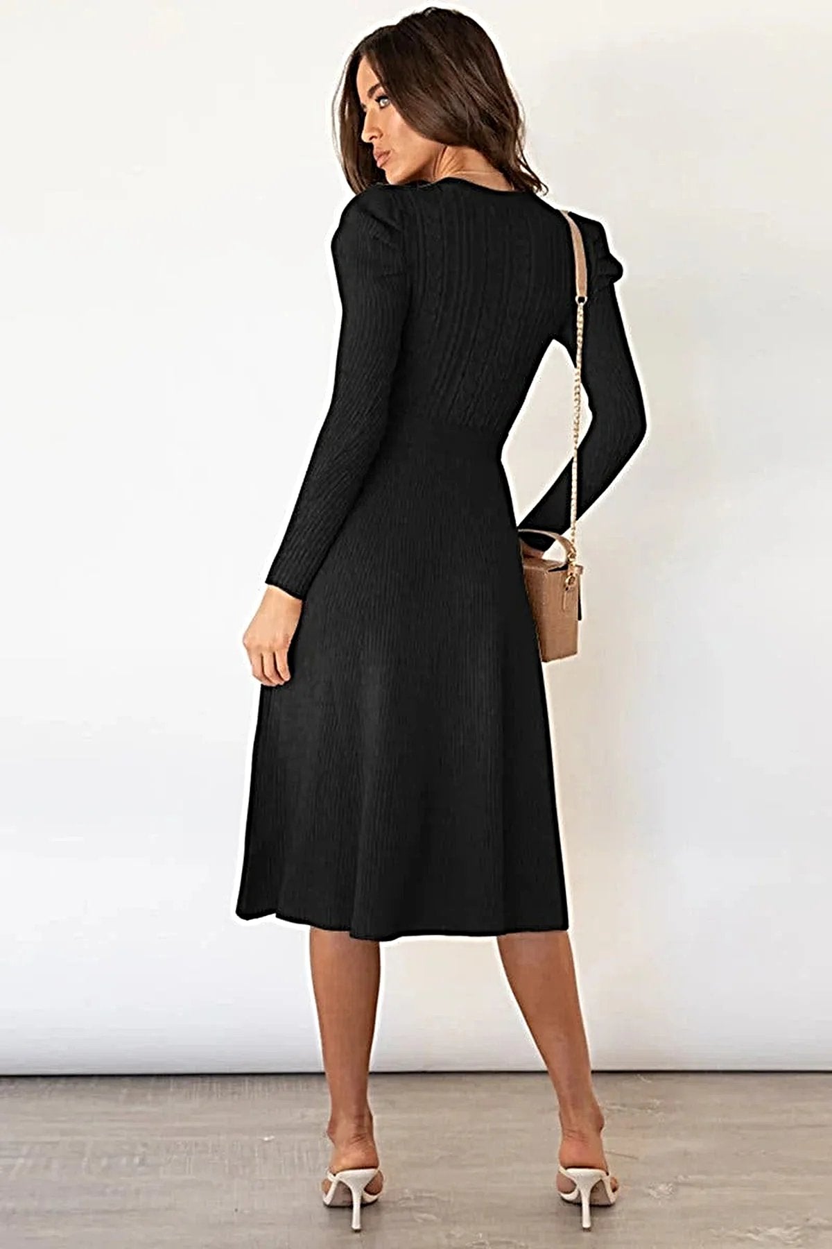 S-2XL • Tie Waist Sweater Dress • Round Neck, Long Sleeves • Stretchy Opaque Fabric -