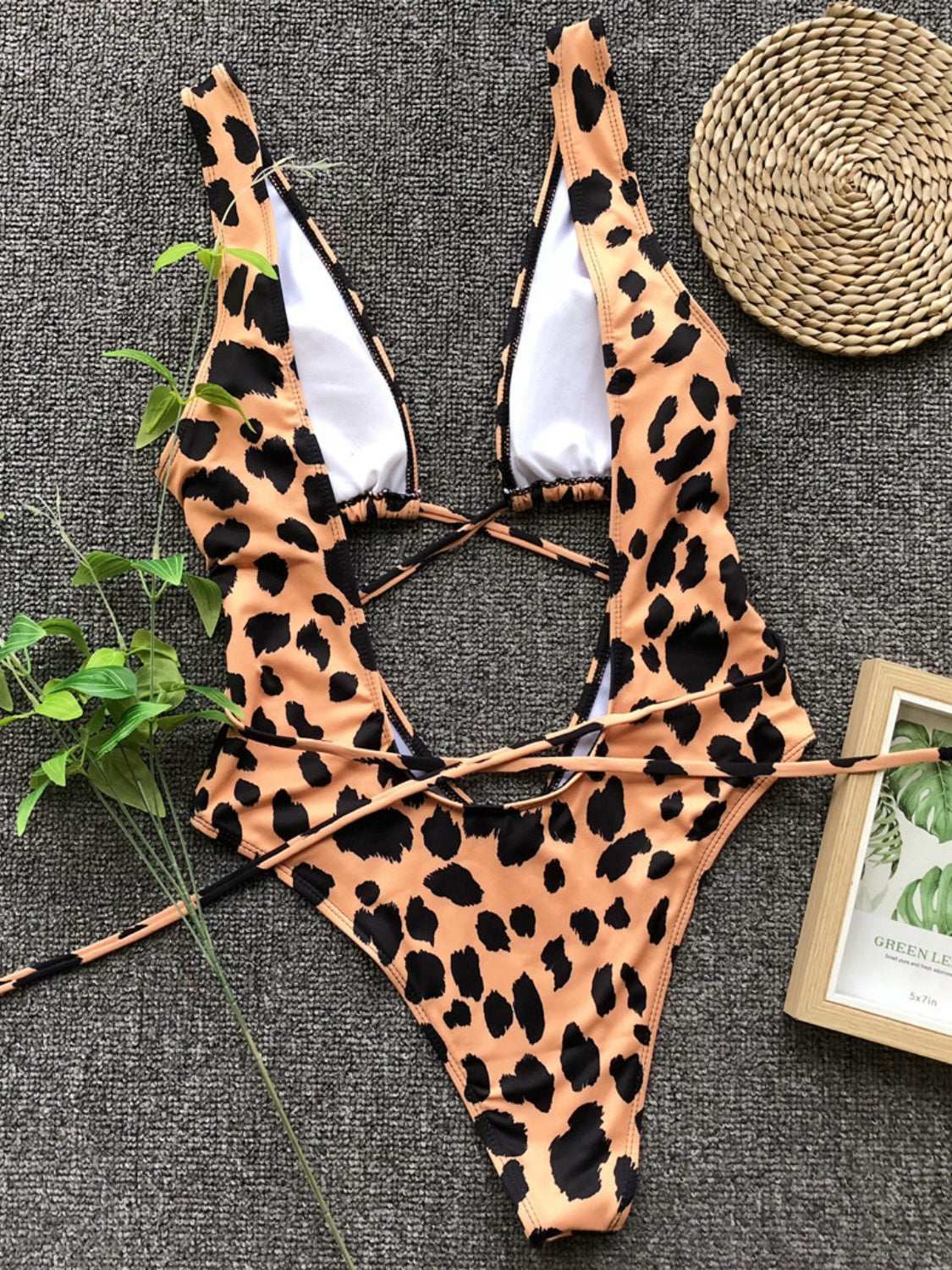 Lace-Up Backless Plunge One-Piece Swimwear Trendsi