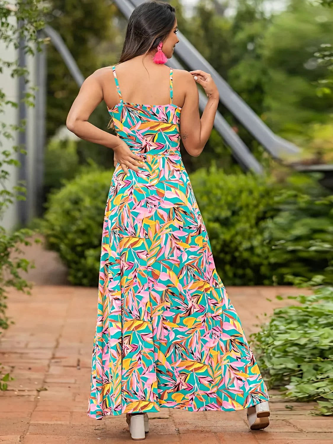 Twisted Printed V-Neck Cami Dress -