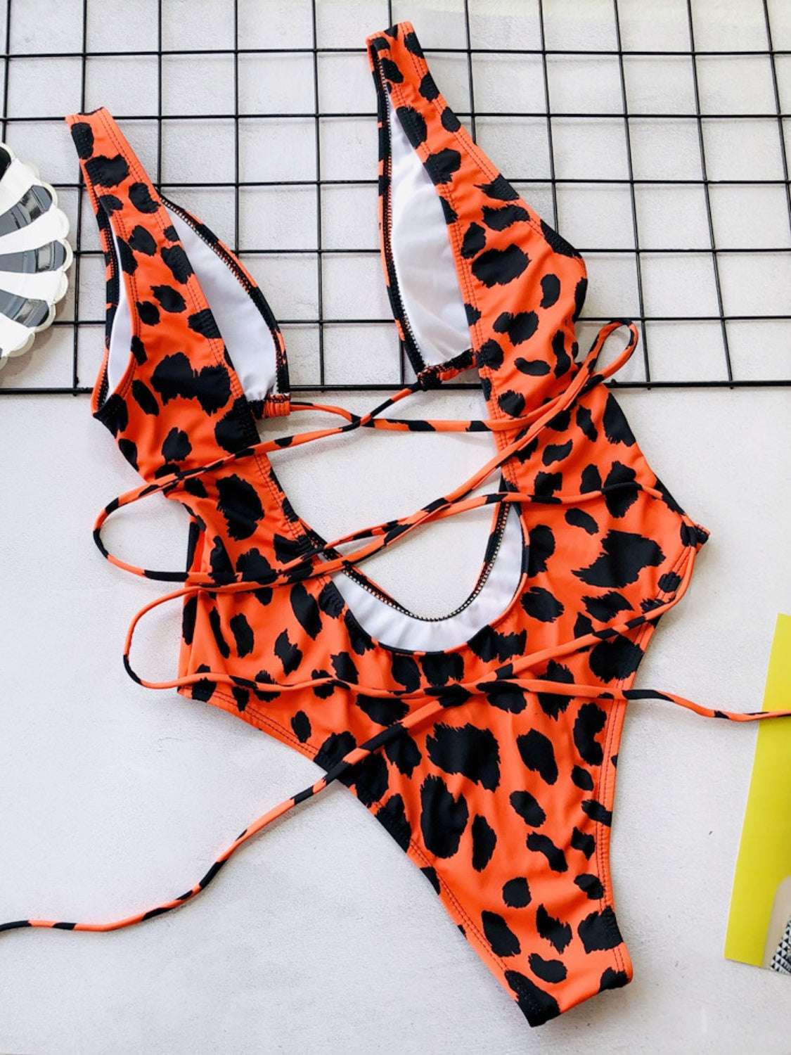 Lace-Up Backless Plunge One-Piece Swimwear Trendsi