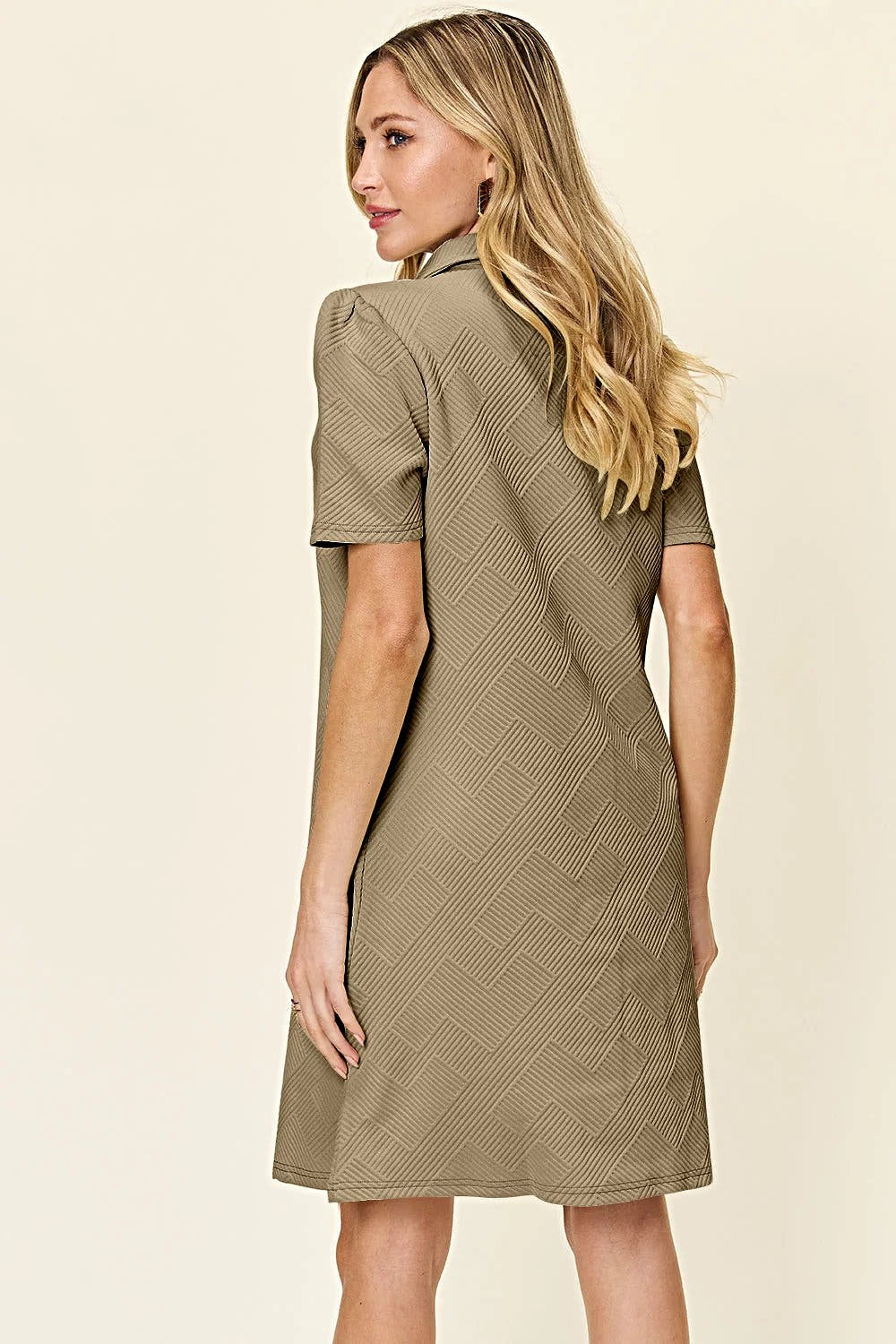 Elegant Double Take Short Sleeve Collar Dress - Textured Opaque Design, Slightly Stretchy, Machine Washable Trendsi