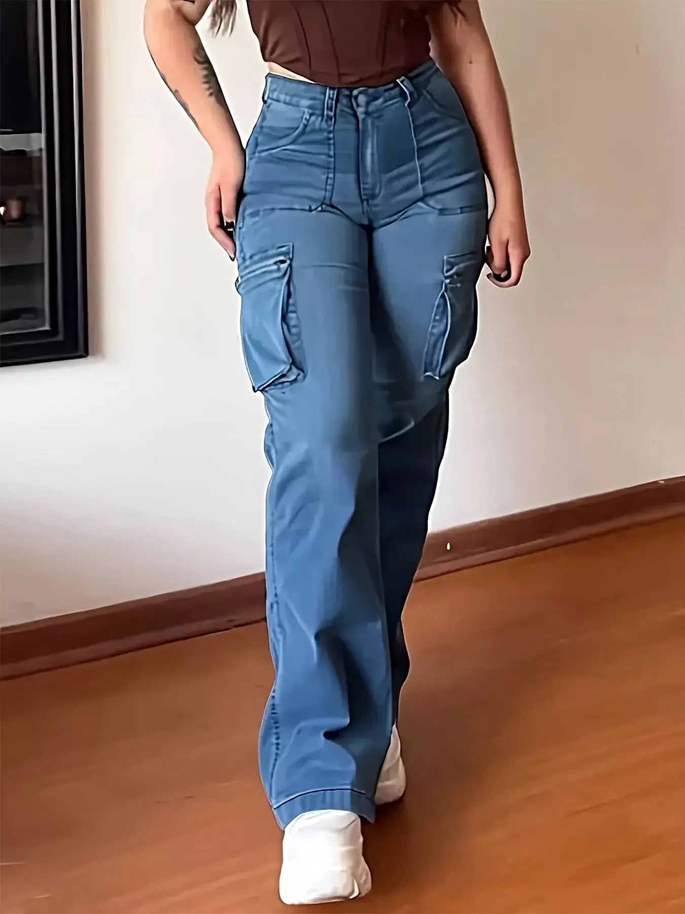 Plus Size High-Waisted Cargo Jeans -
