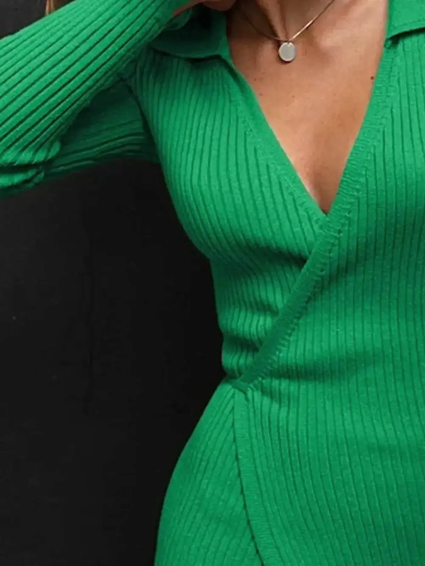 Tied Collared Neck Long Sleeve Sweater Dress -