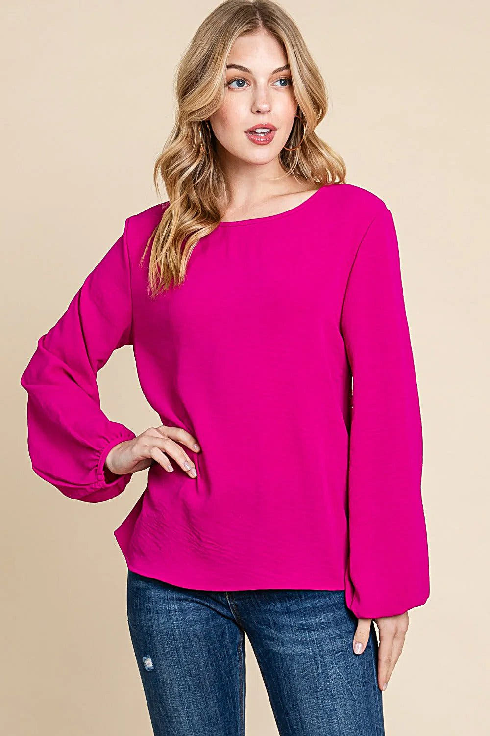 BOMBOM Textured Balloon Sleeve Top -