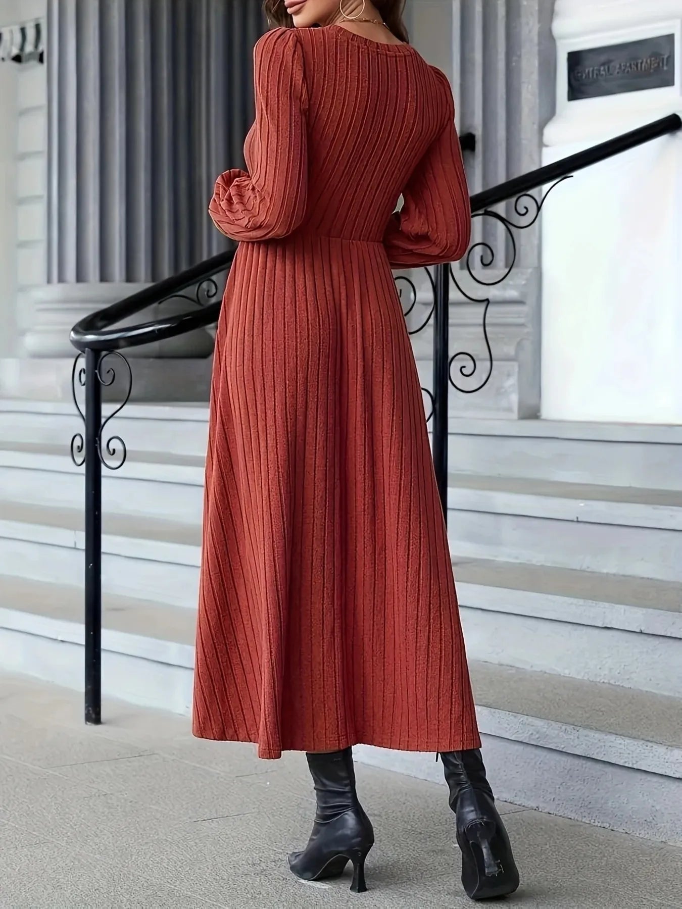 Ribbed Long Sleeve Sweater Dress -