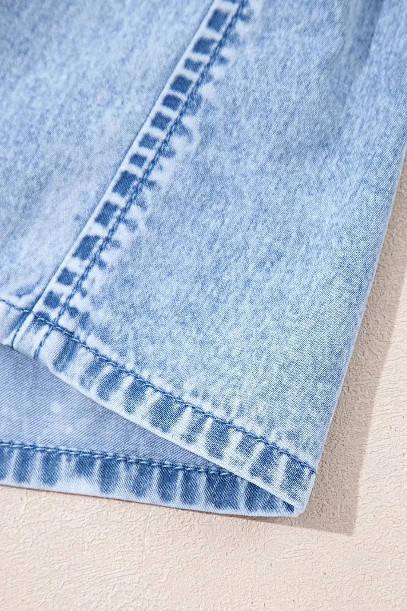 Bow Detail Spaghetti Straps Ruffle Hem Denim Dress -