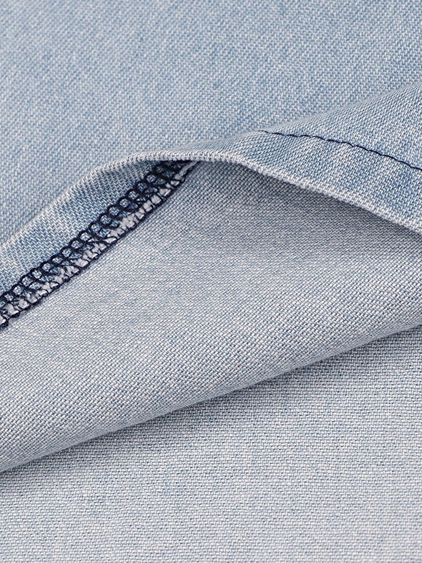 Zip Front Short Sleeve Denim Dress -