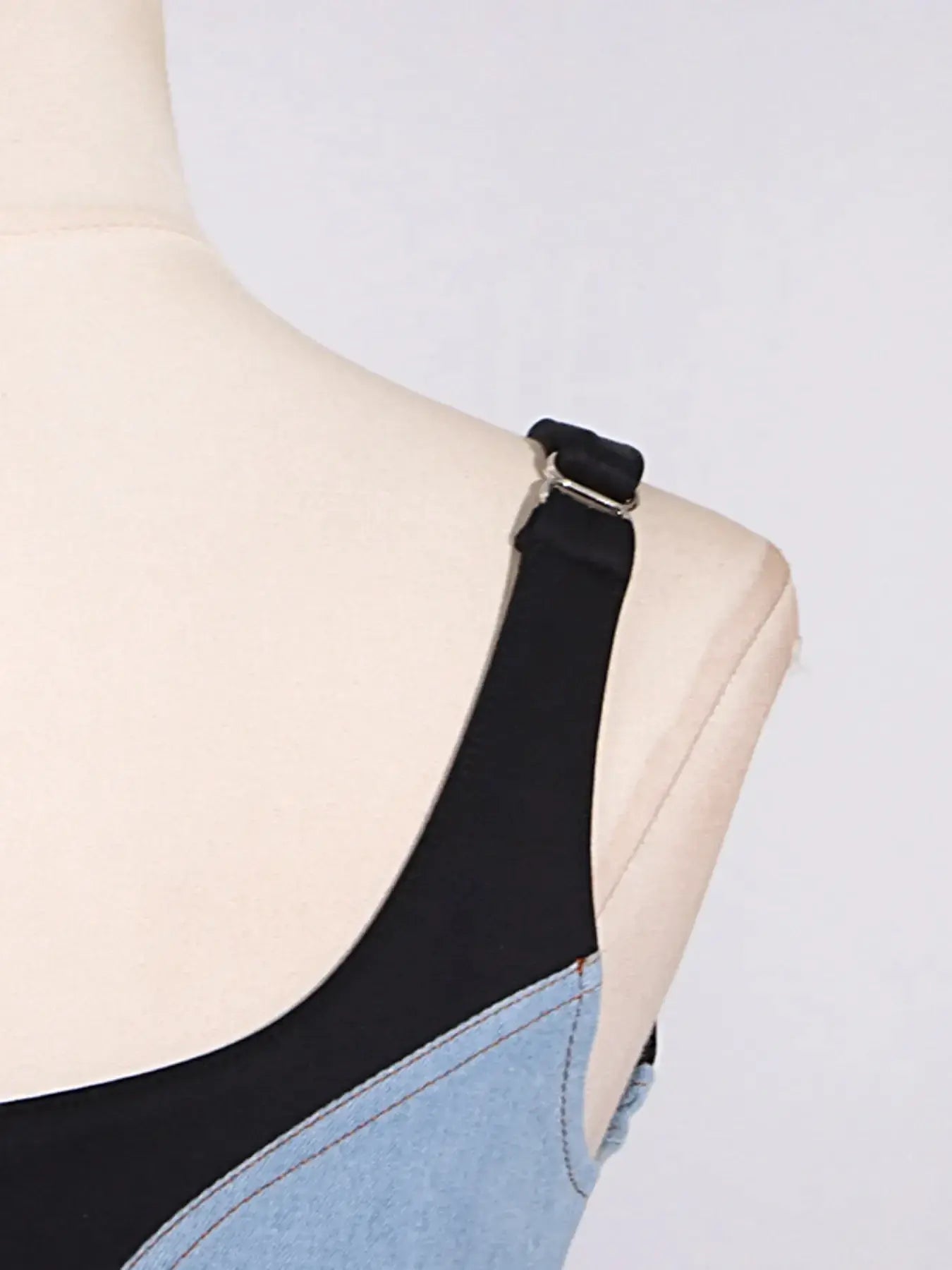 Contrast Adjustable Strap Denim Dress -