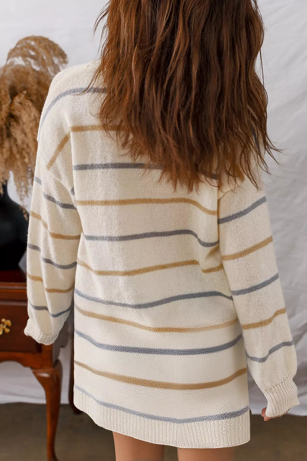 Striped Dropped Shoulder Oversized Sweater Dress -