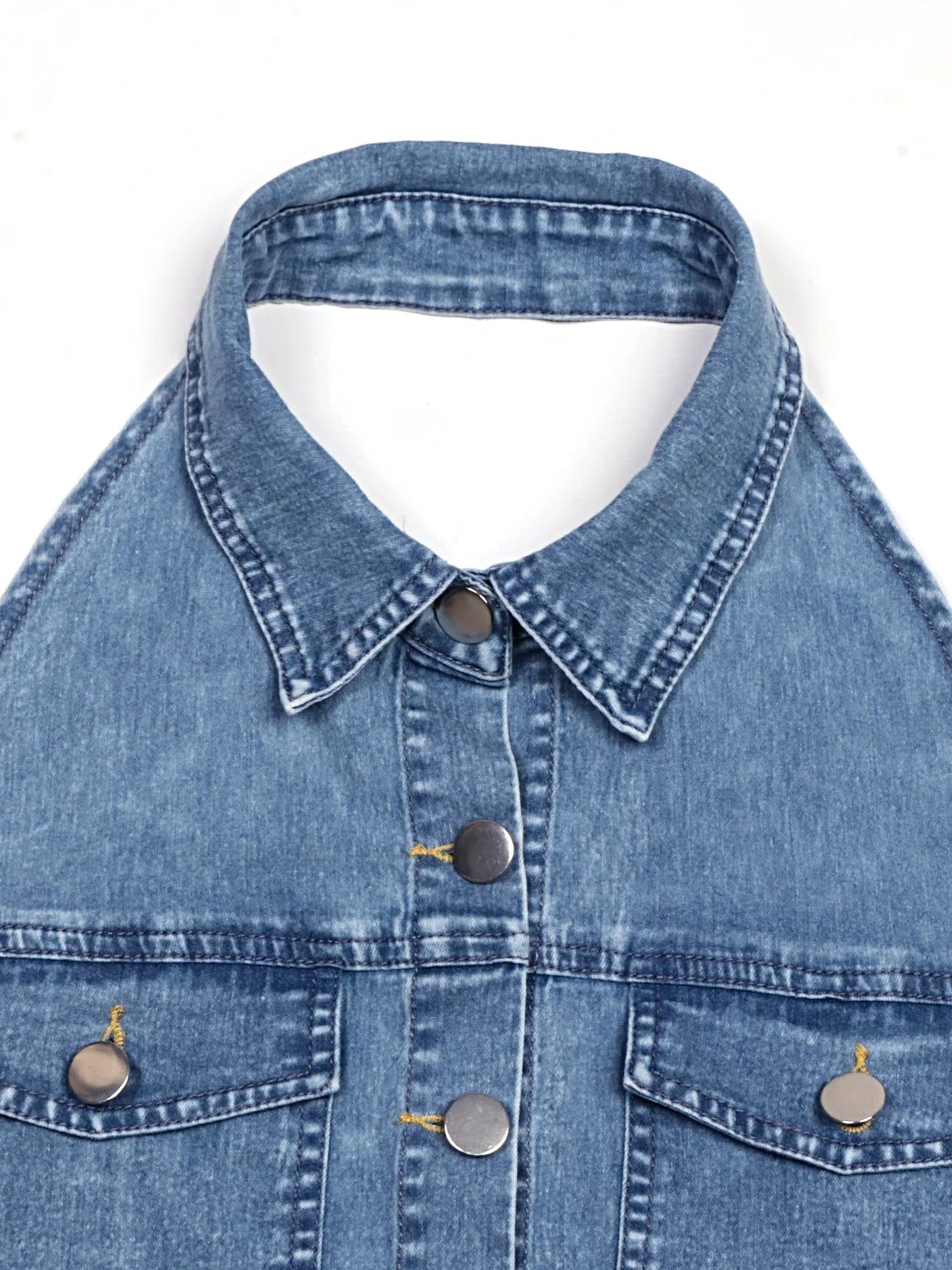 Halter Neck Button-Front Denim Dress -