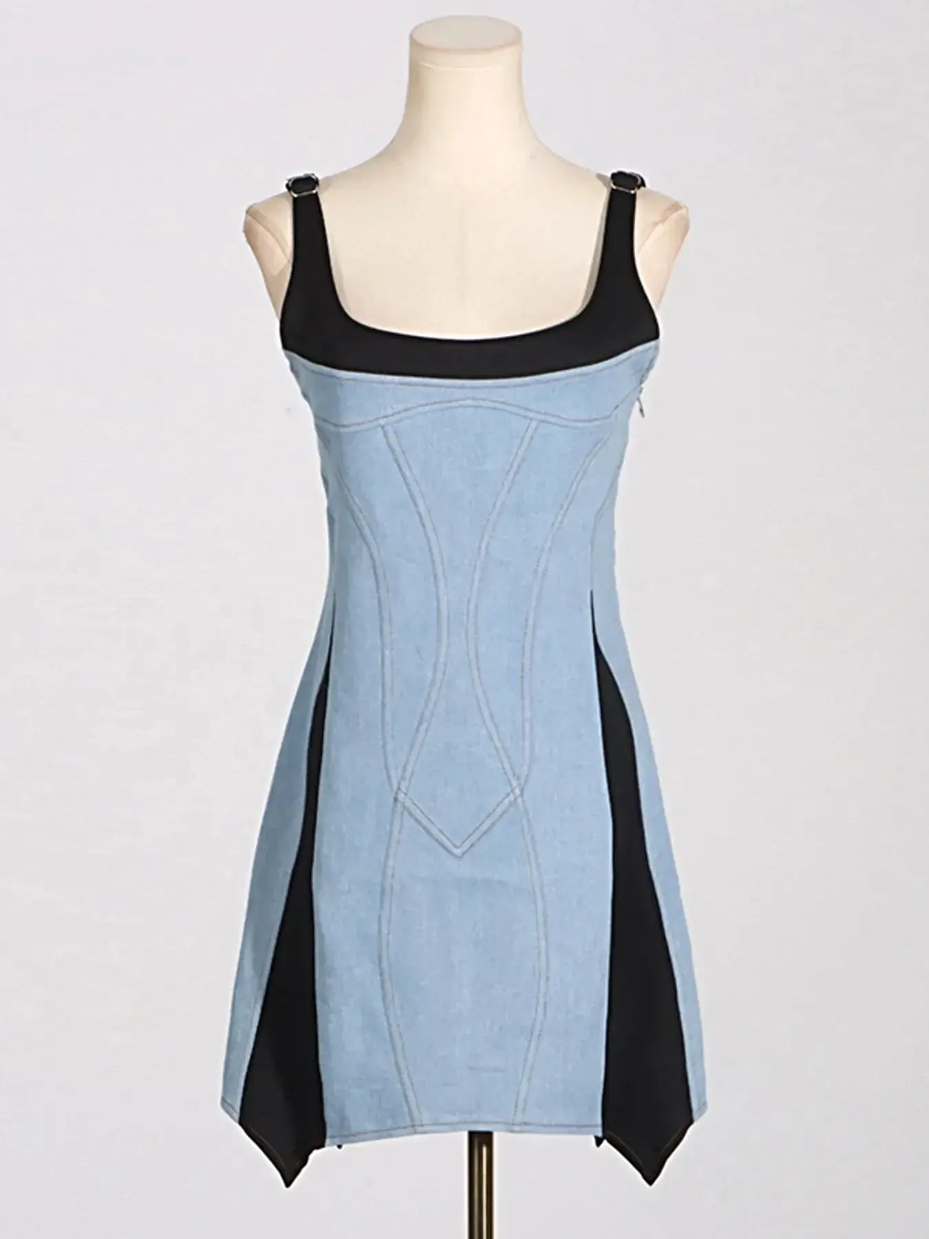 Contrast Adjustable Strap Denim Dress -