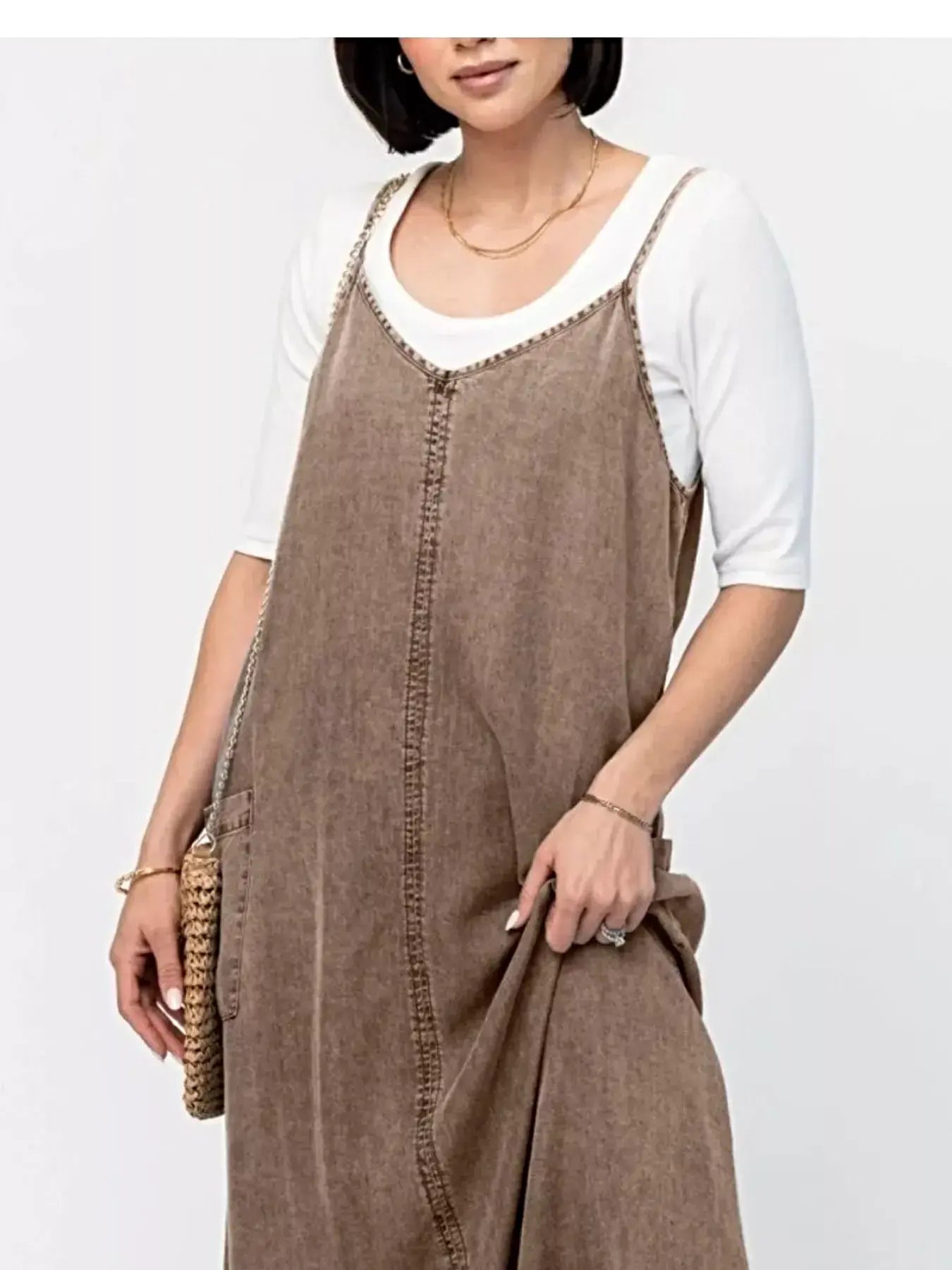 Casual Washed Denim Cami Maxi Dress -