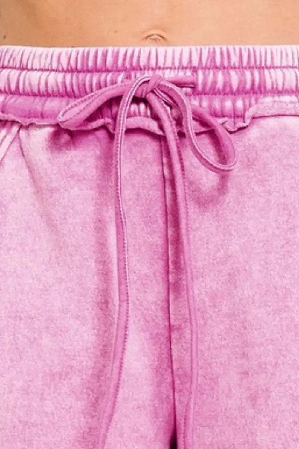 Zenana Acid Wash Fleece Drawstring Shorts With Pockets -