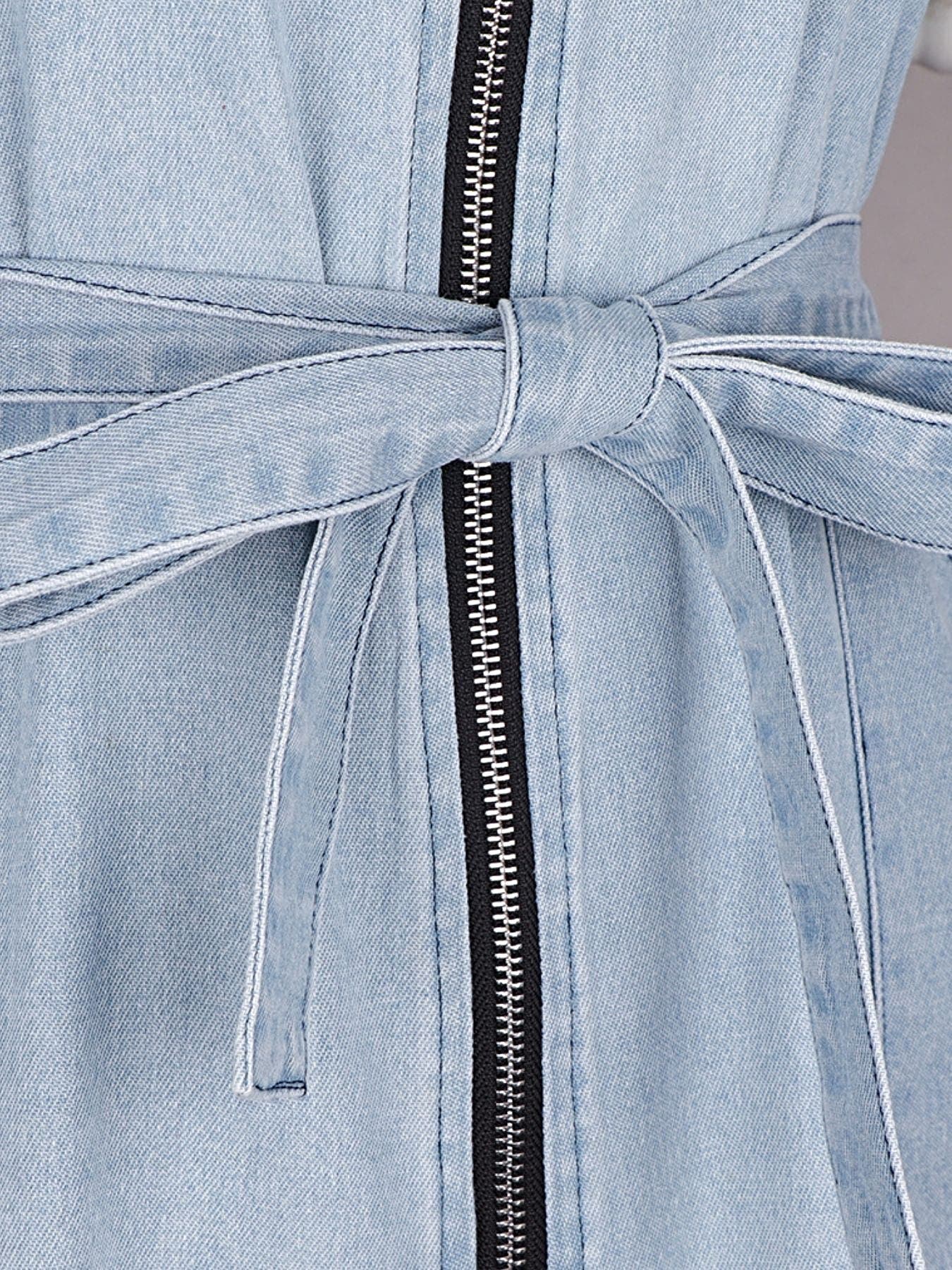 Zip Front Short Sleeve Denim Dress -