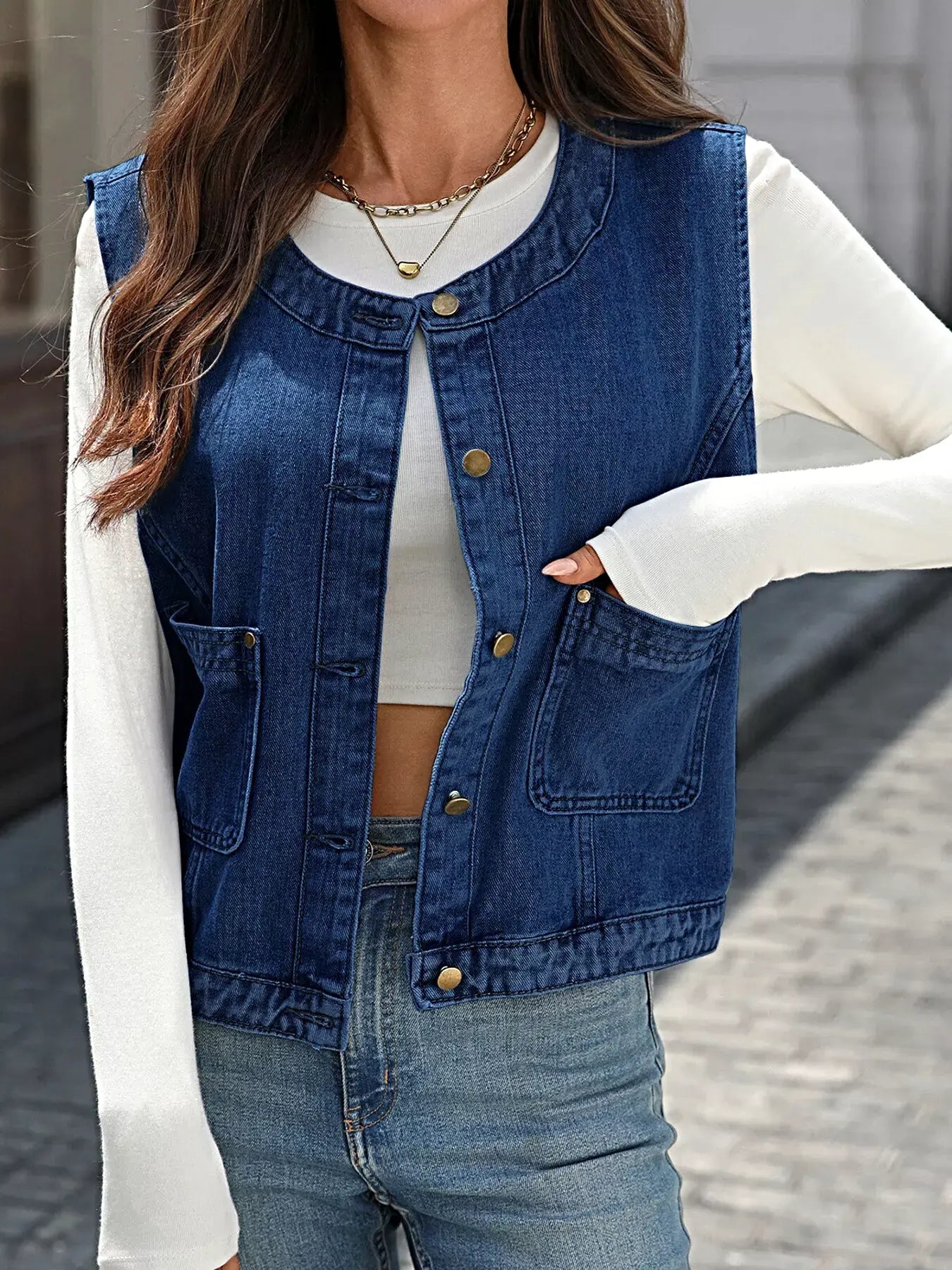 Button-Down Denim Vest -