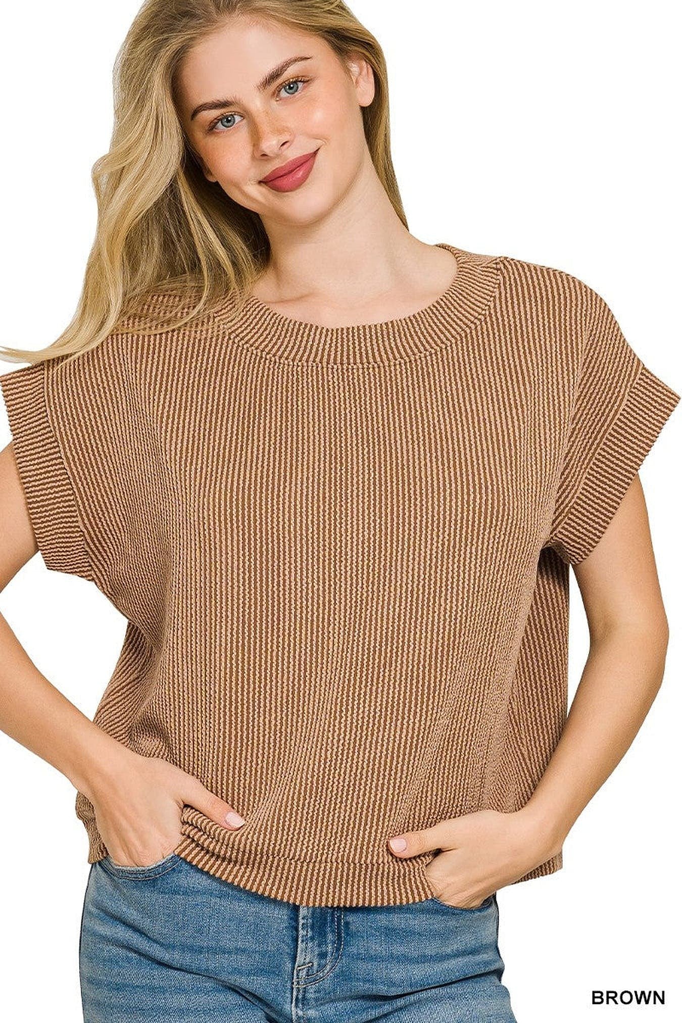 Zenana Raised Rib Cap Sleeve Top -