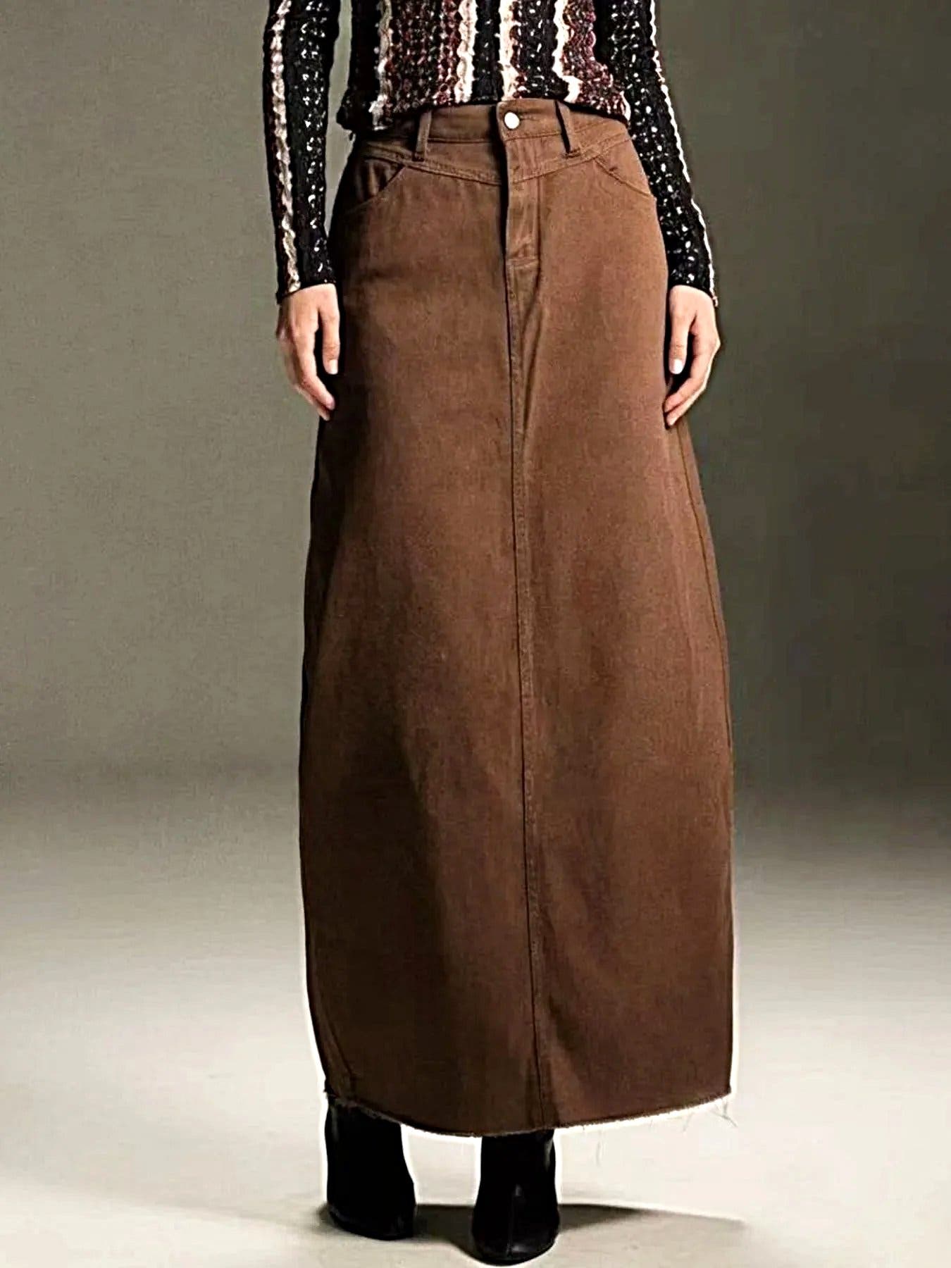 Raw Hem Maxi Denim Skirt -
