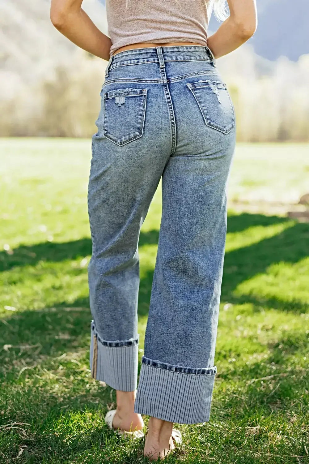Cuffed Straight Loose Jeans -
