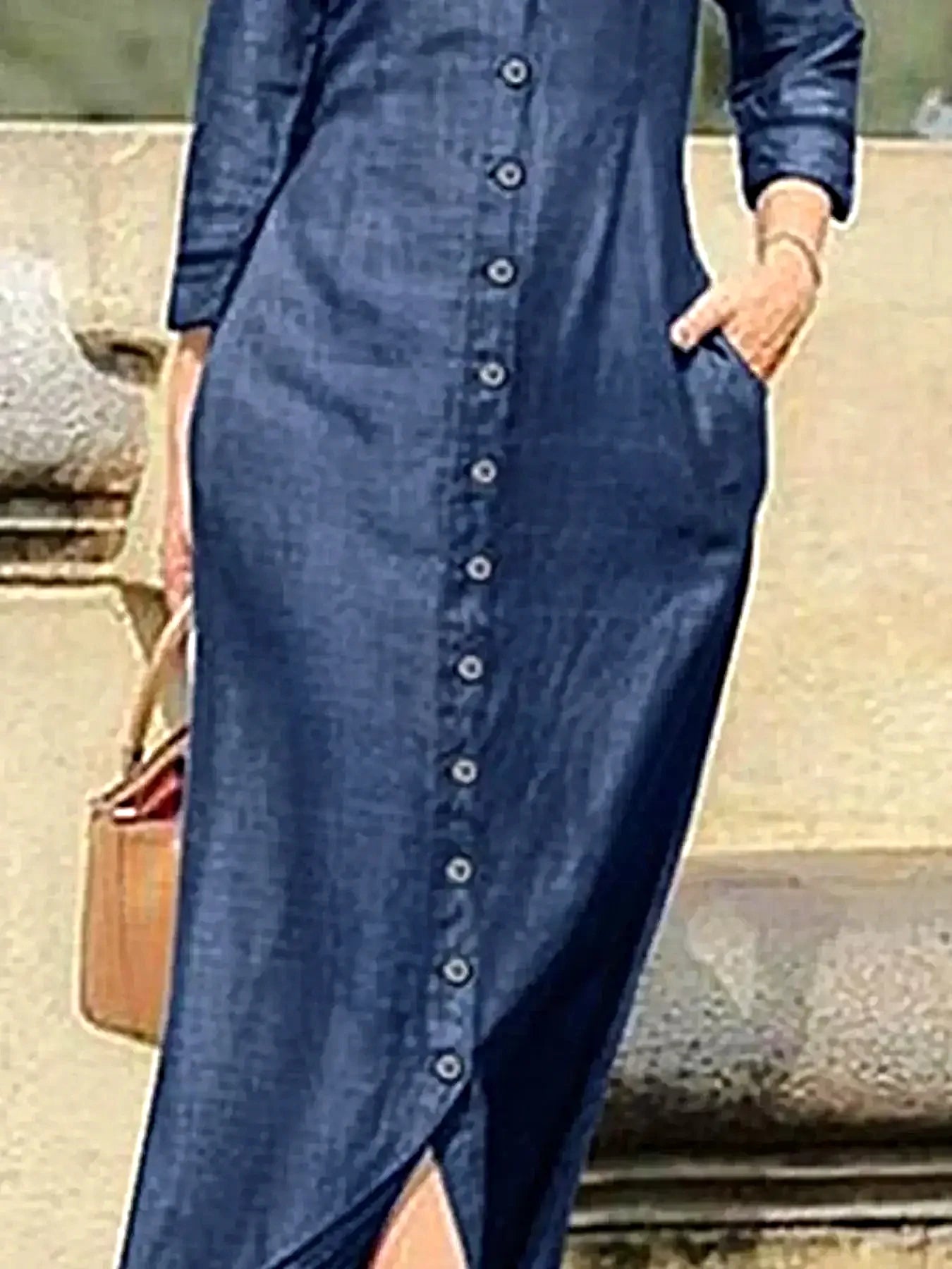 Full Size Button-Down Maxi Denim Dress Plus Size -