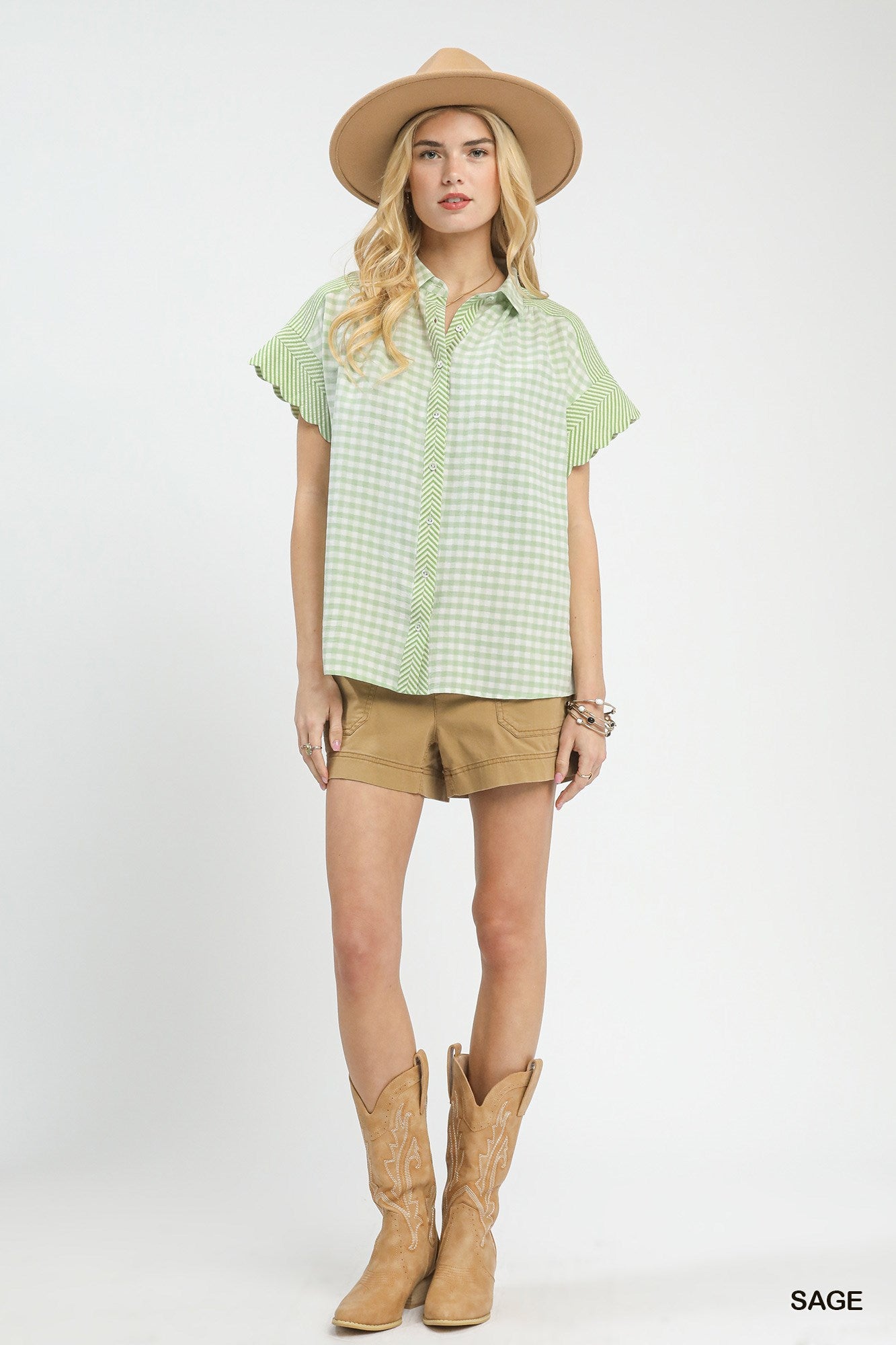 Mixed Gingham Short Sleeve Shirt -