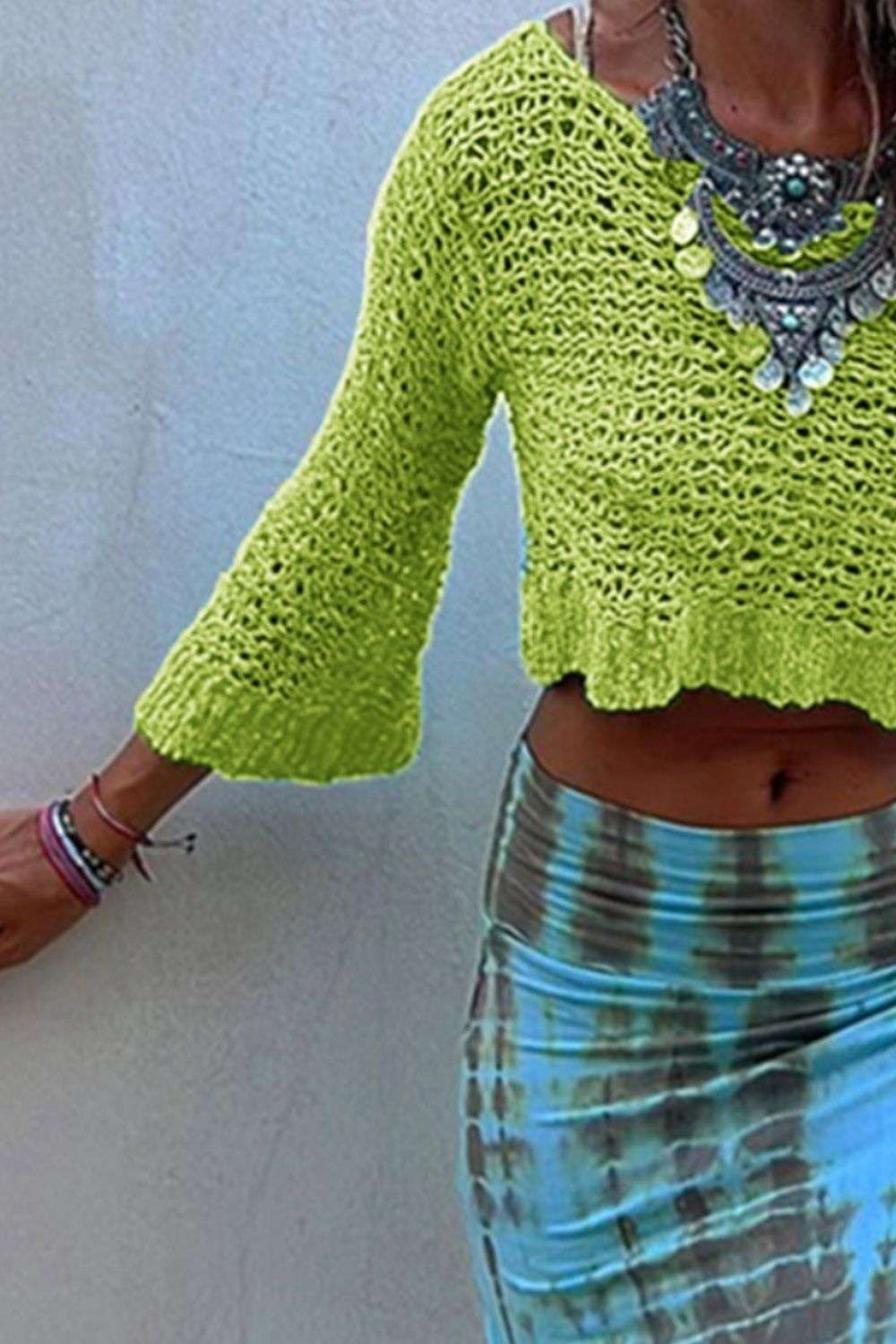 Round Neck Long Sleeve Knit Cover Up Trendsi