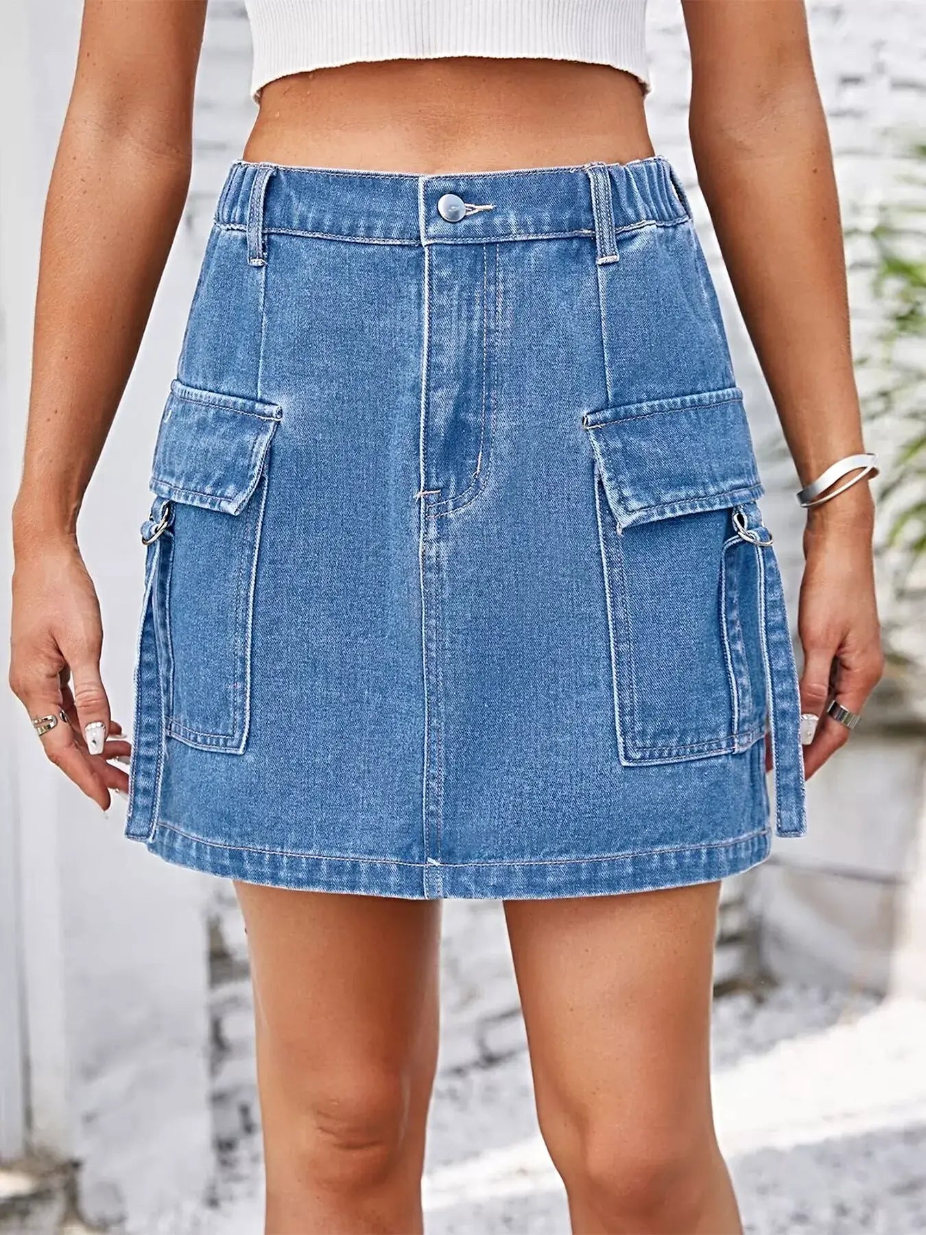Casual Cargo Denim Skirt -