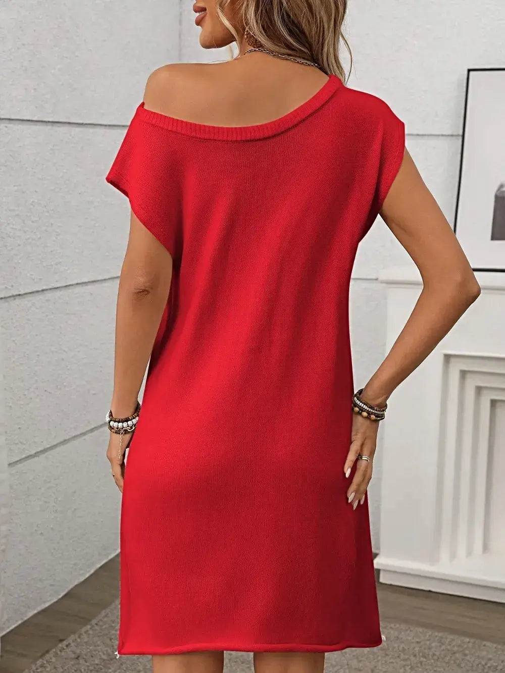 One Shoulder Mini Sweater Dress -