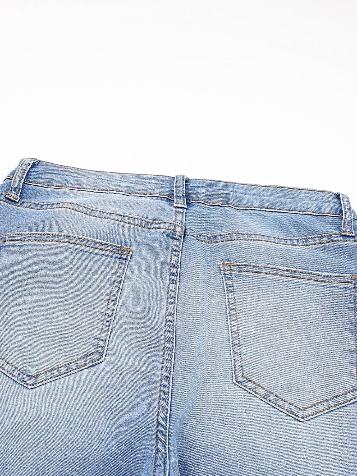 Whiskered Wash Raw Hem Cropped Jeans -