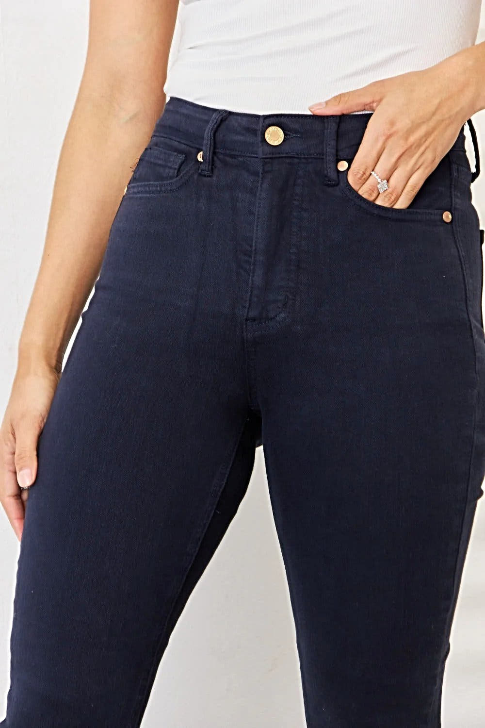 Judy Blue Tummy Control Skinny Jeans - Full Size Garment Dyed for a Flattering Fit Trendsi