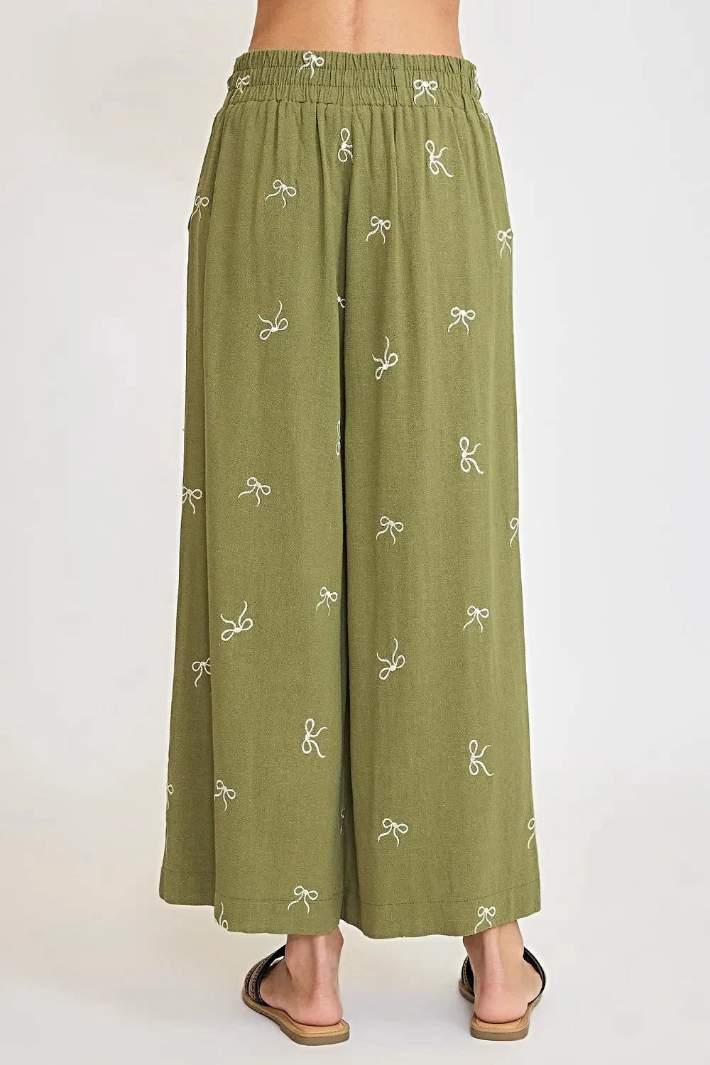 Umgee Full Size Lace Drawstring Embroidered Bow Wide Leg Pants Plus Size -