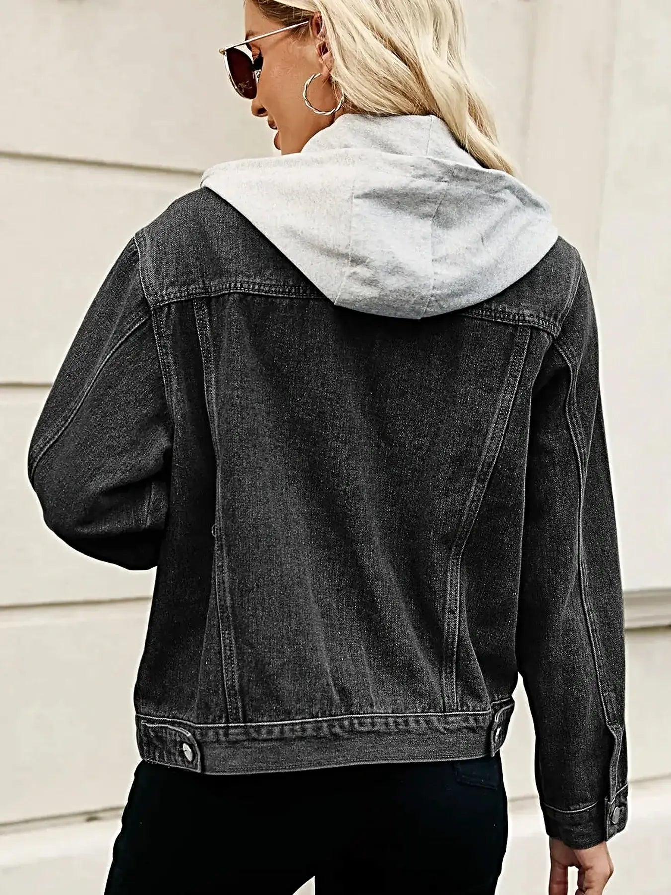 Drawstring Hooded Button Up Denim Jacket -