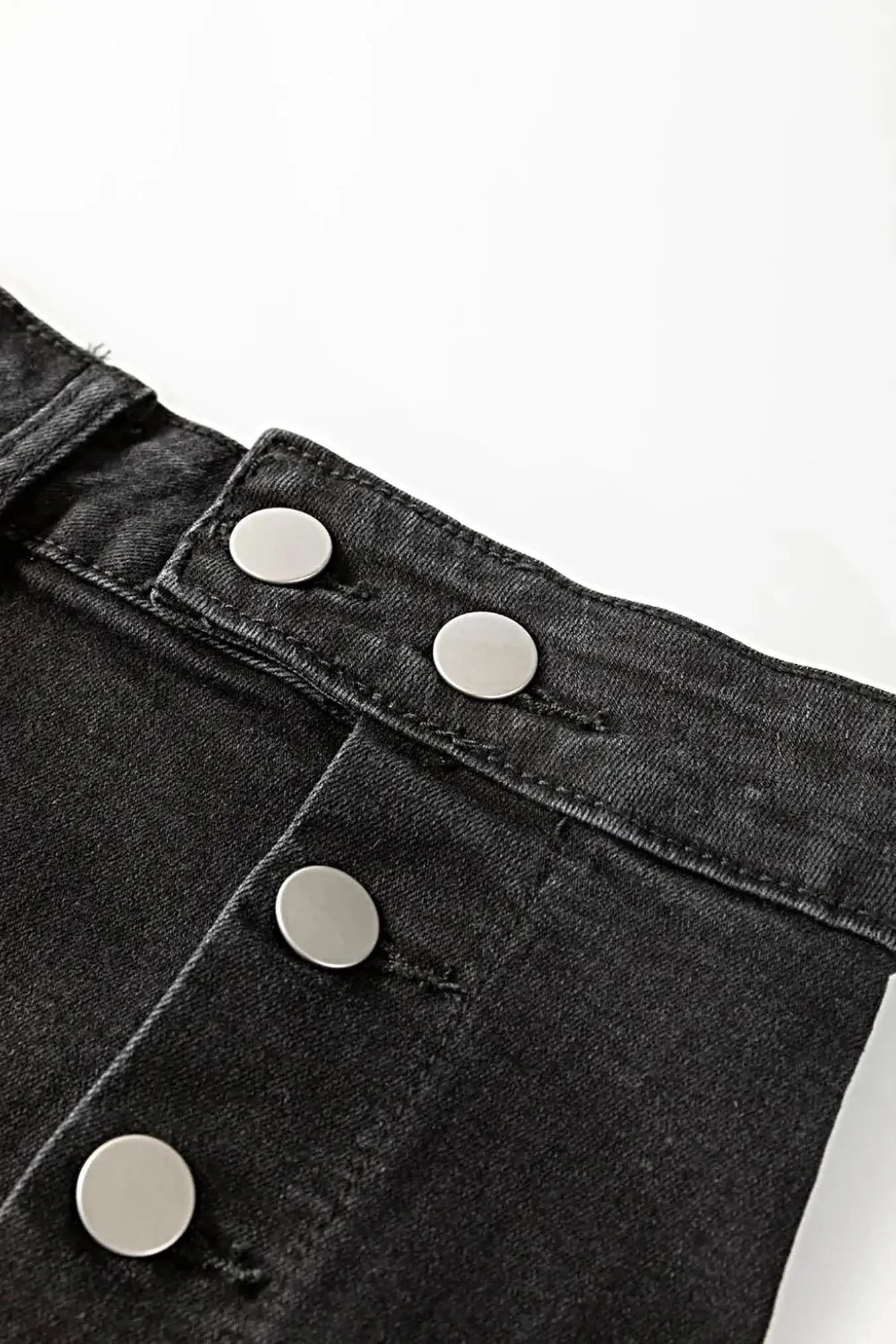 Button Fly Side Split Denim Midi Skirt -