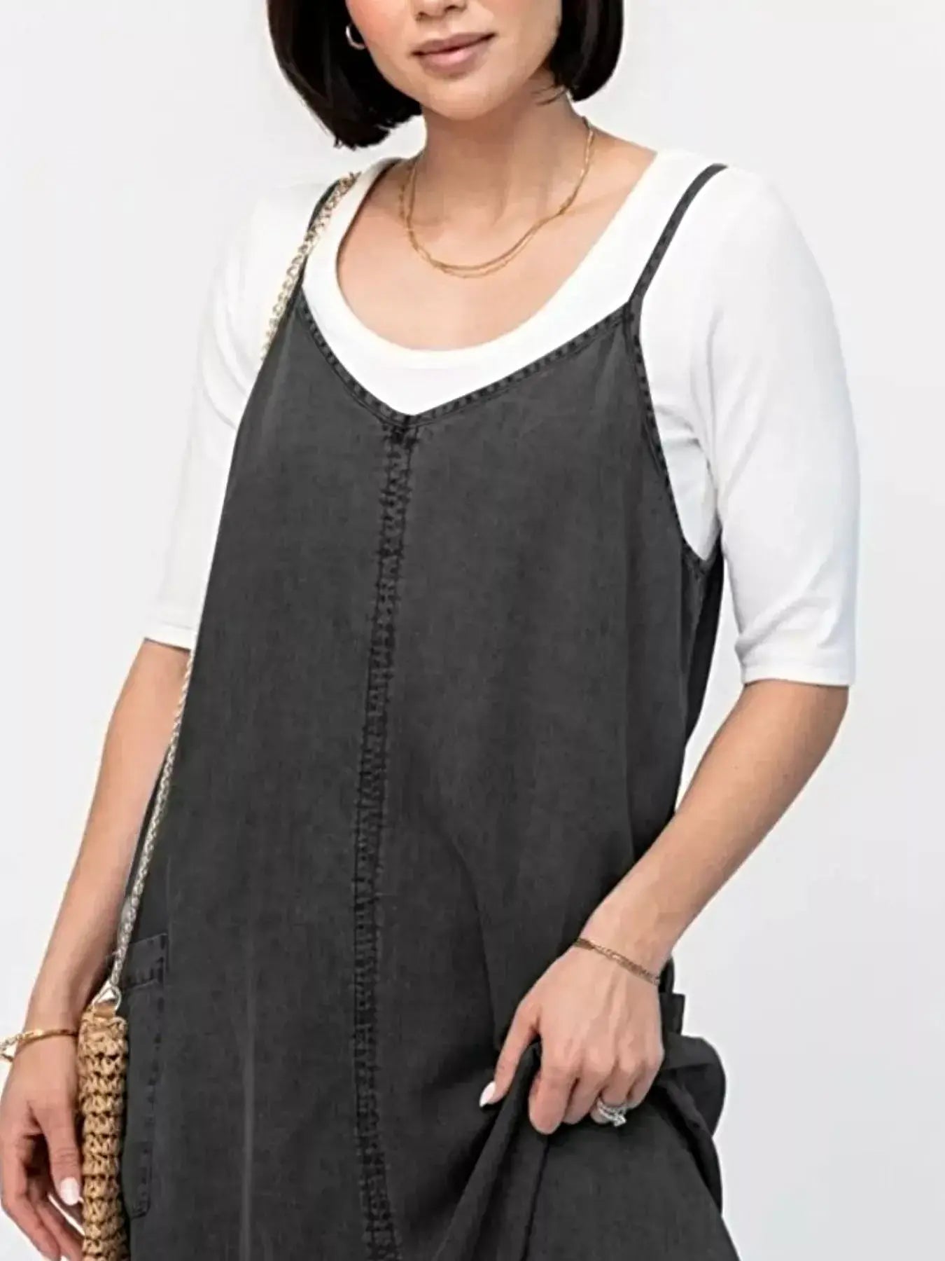 Casual Washed Denim Cami Maxi Dress -