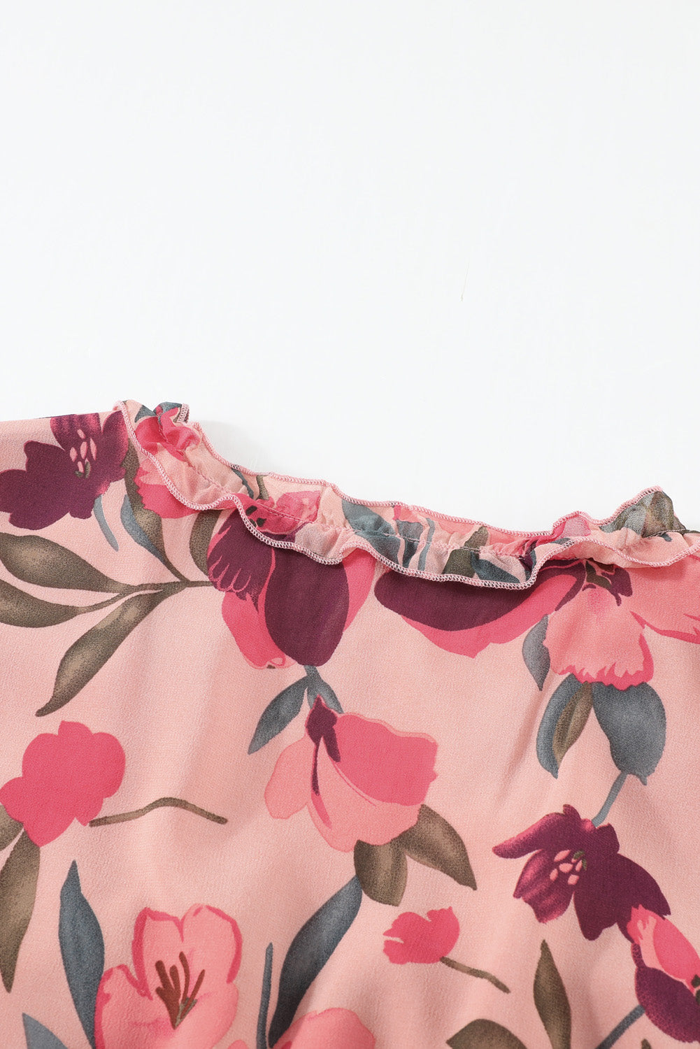 Floral Frill Trim Flounce Sleeve Plunge Maxi Dress Trendsi