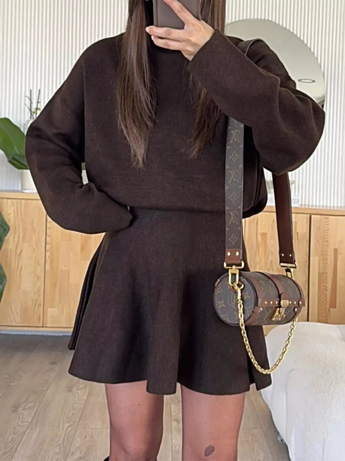 Round Neck Long Sleeve Mini Sweater Dress -
