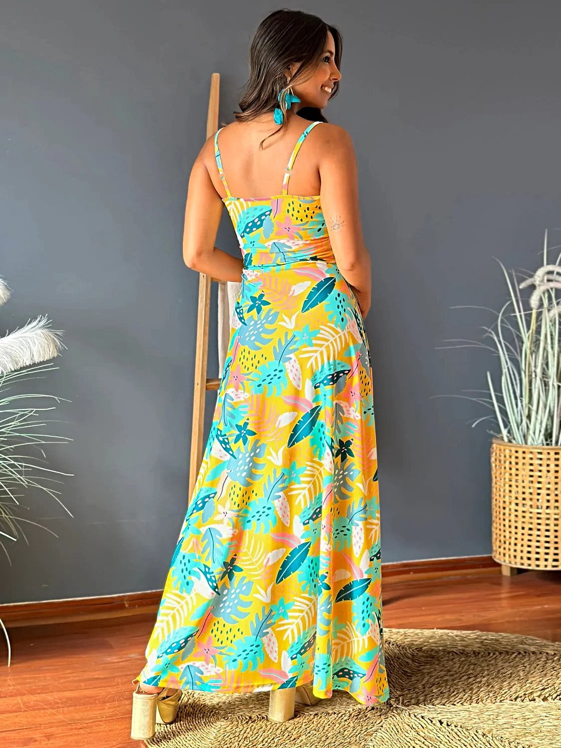 Twisted Printed V-Neck Cami Dress -