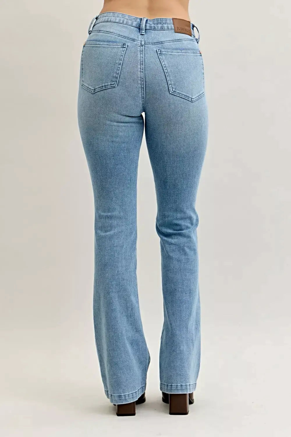 Judy Blue Full Size Mid Rise Bootcut Jeans with Contrast Wash & Front Patch Pockets Plus Size -
