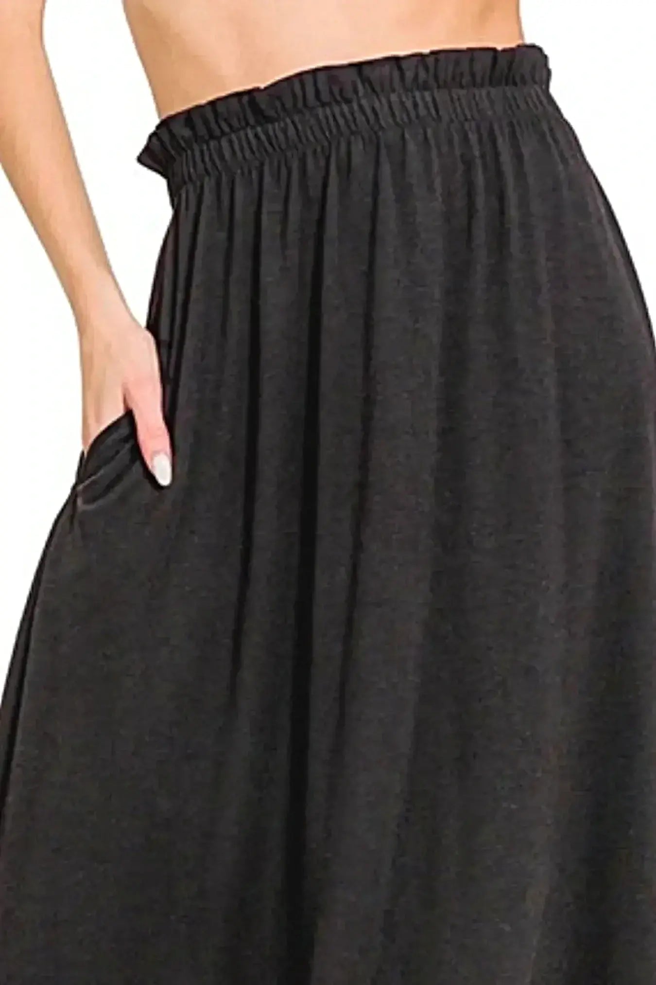 Zenana Paperbag Waist Midi Skirt With Pockets -