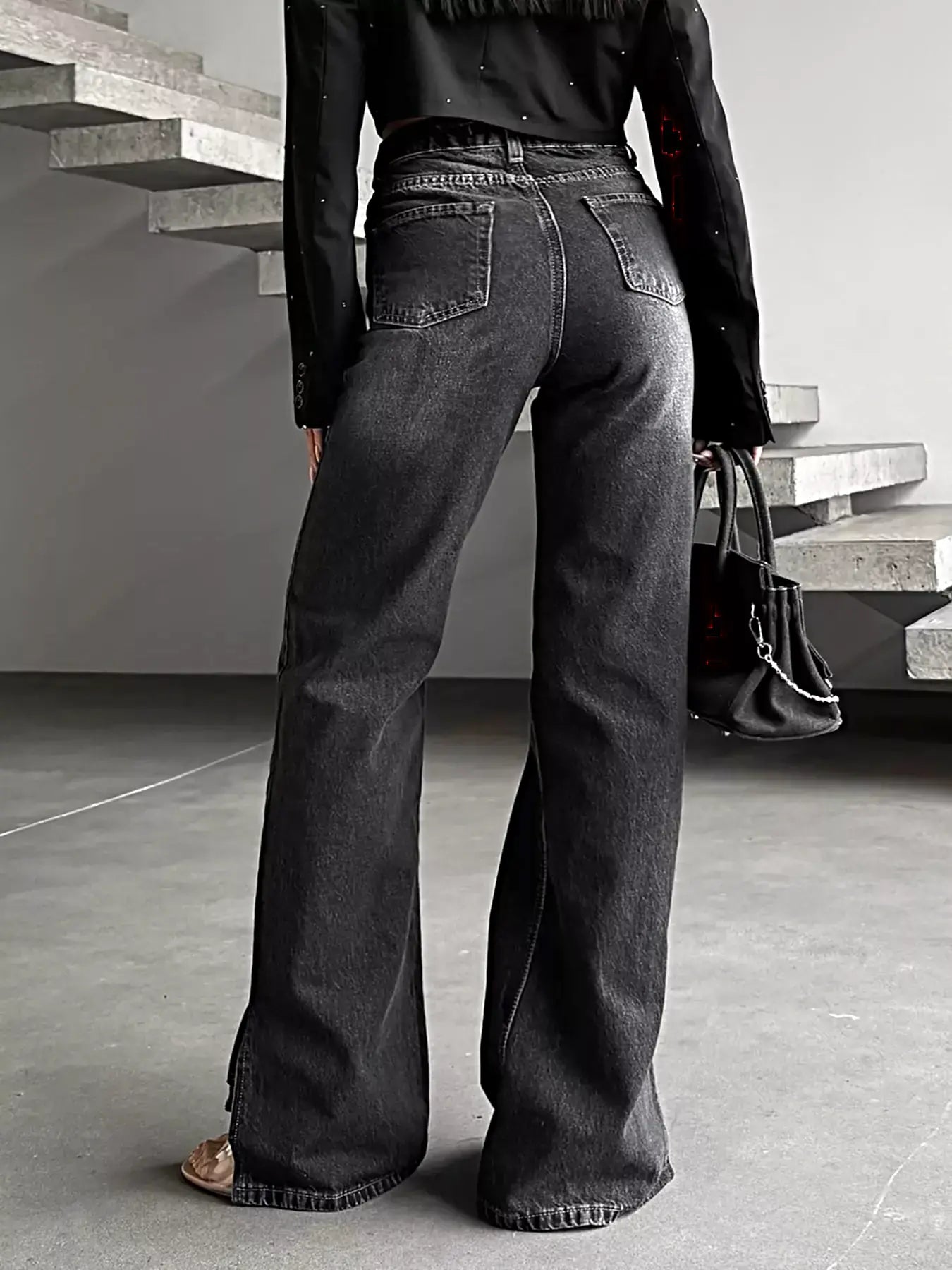 High-Waisted Slit Hem Jeans -