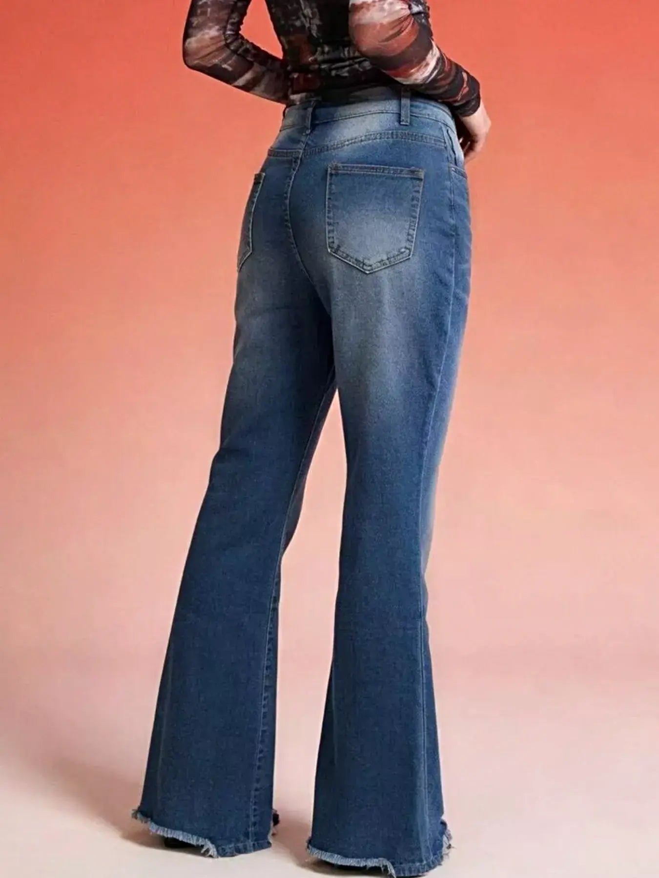 Raw Hem High-Waisted Flare Jeans -