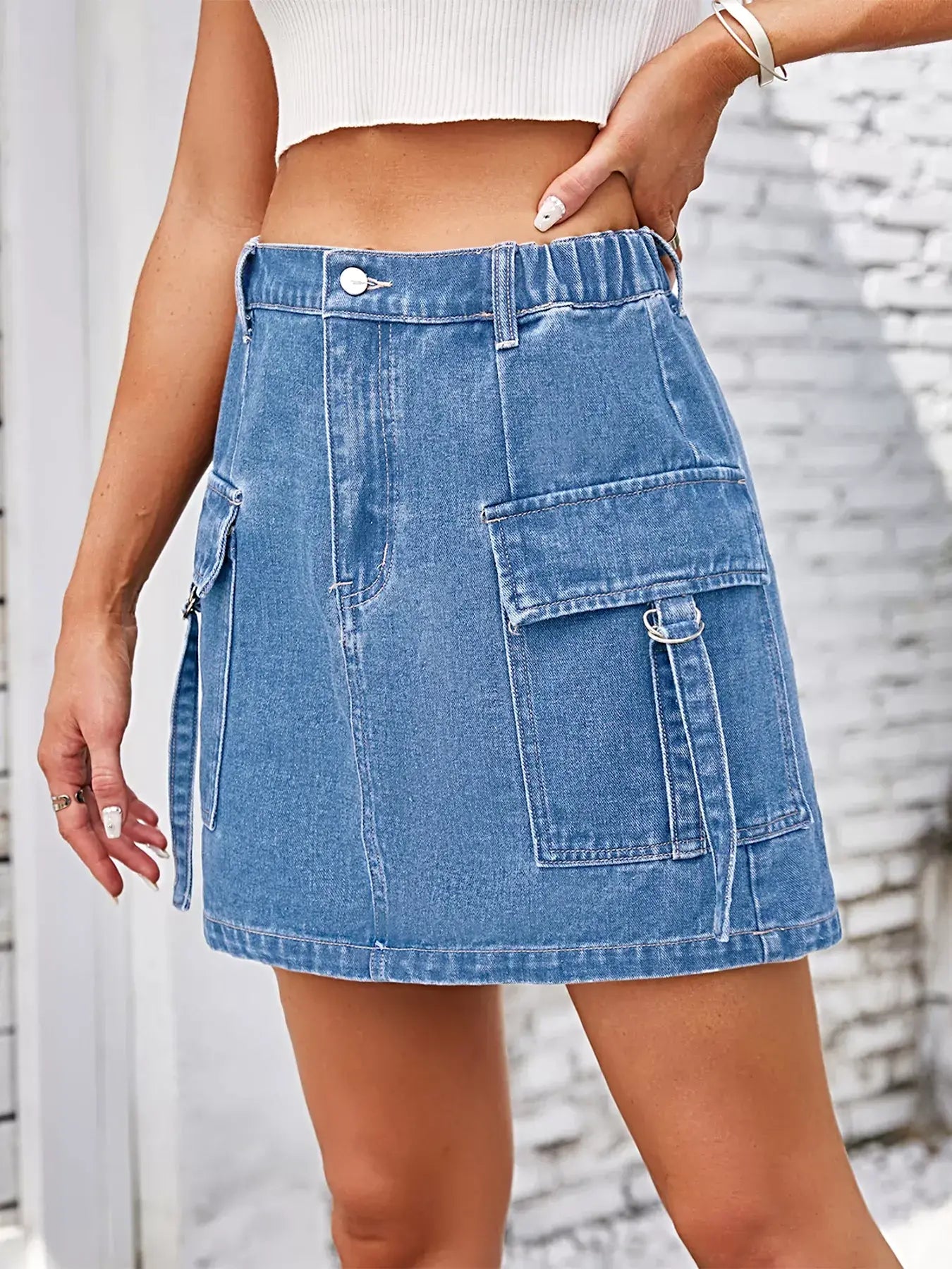 Casual Cargo Denim Skirt -