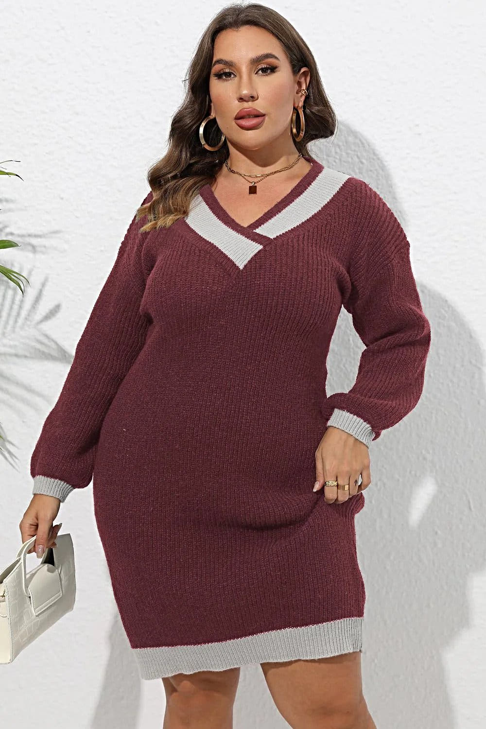 Plus Size Long Sleeve Sweater Dress Trendsi