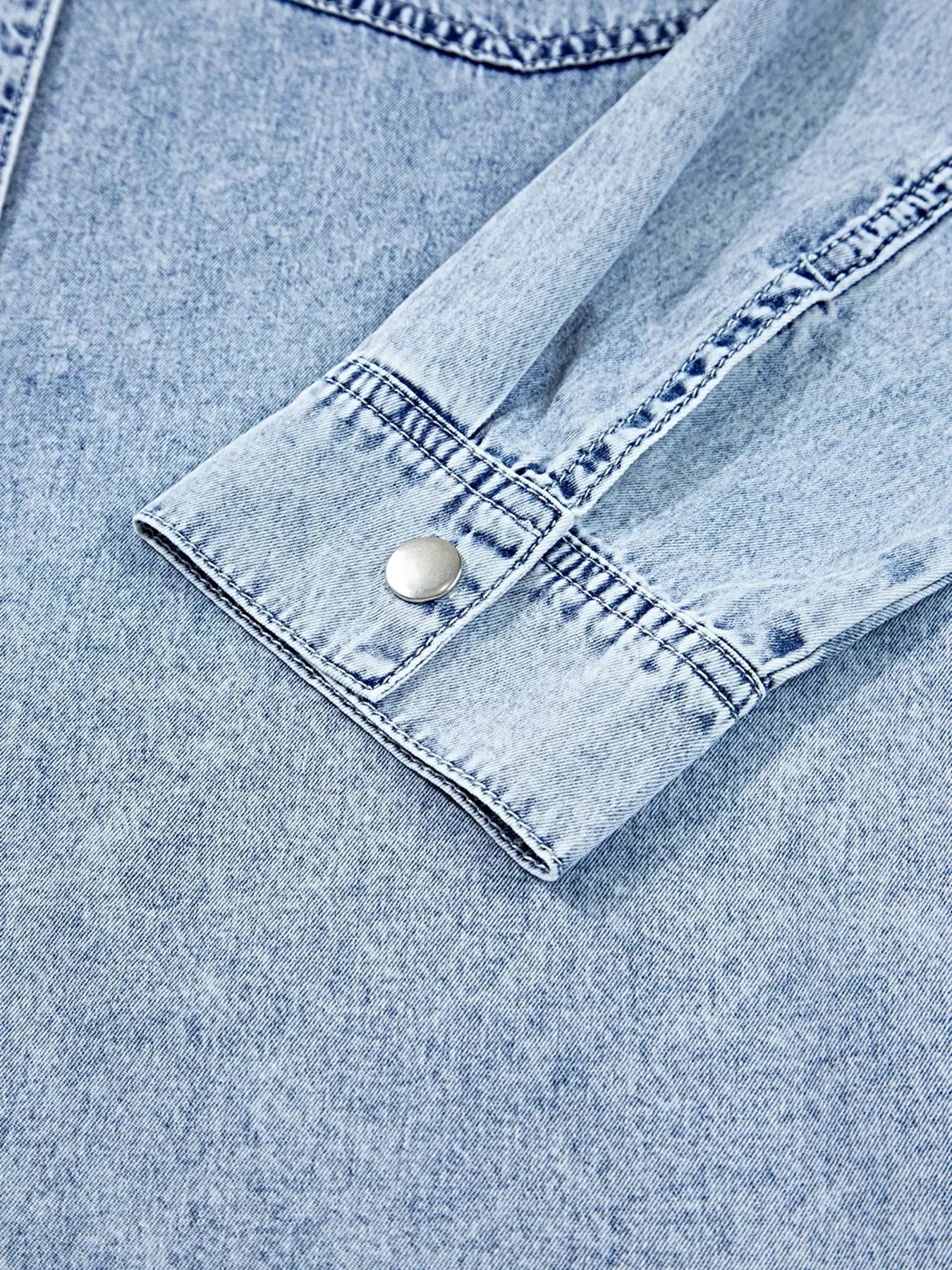 Chest Pocket Raw Hem Denim Loose Shirt Dress -