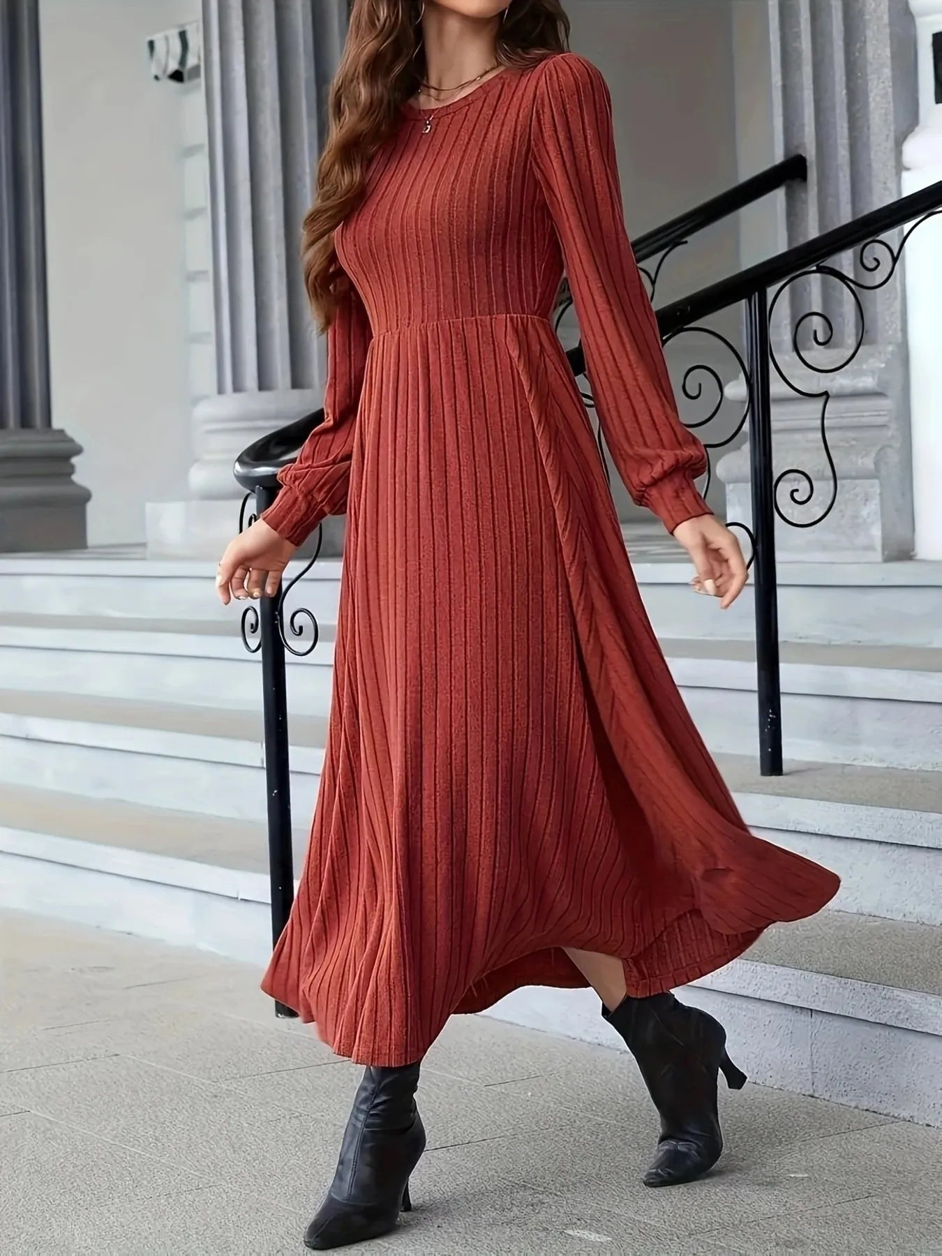 Ribbed Long Sleeve Sweater Dress -