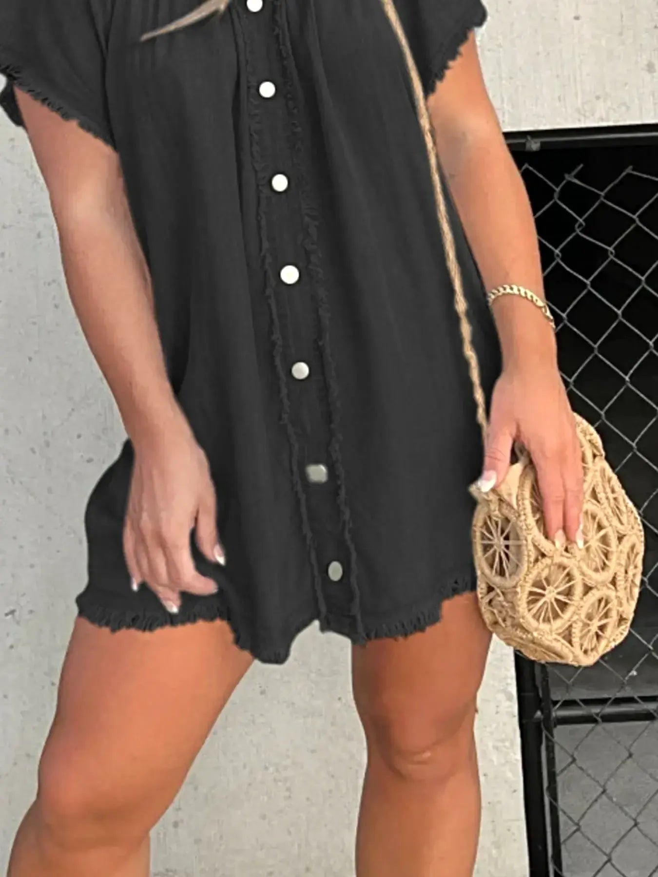 Full Size Raw Hem Mini Denim Dress Plus Size -