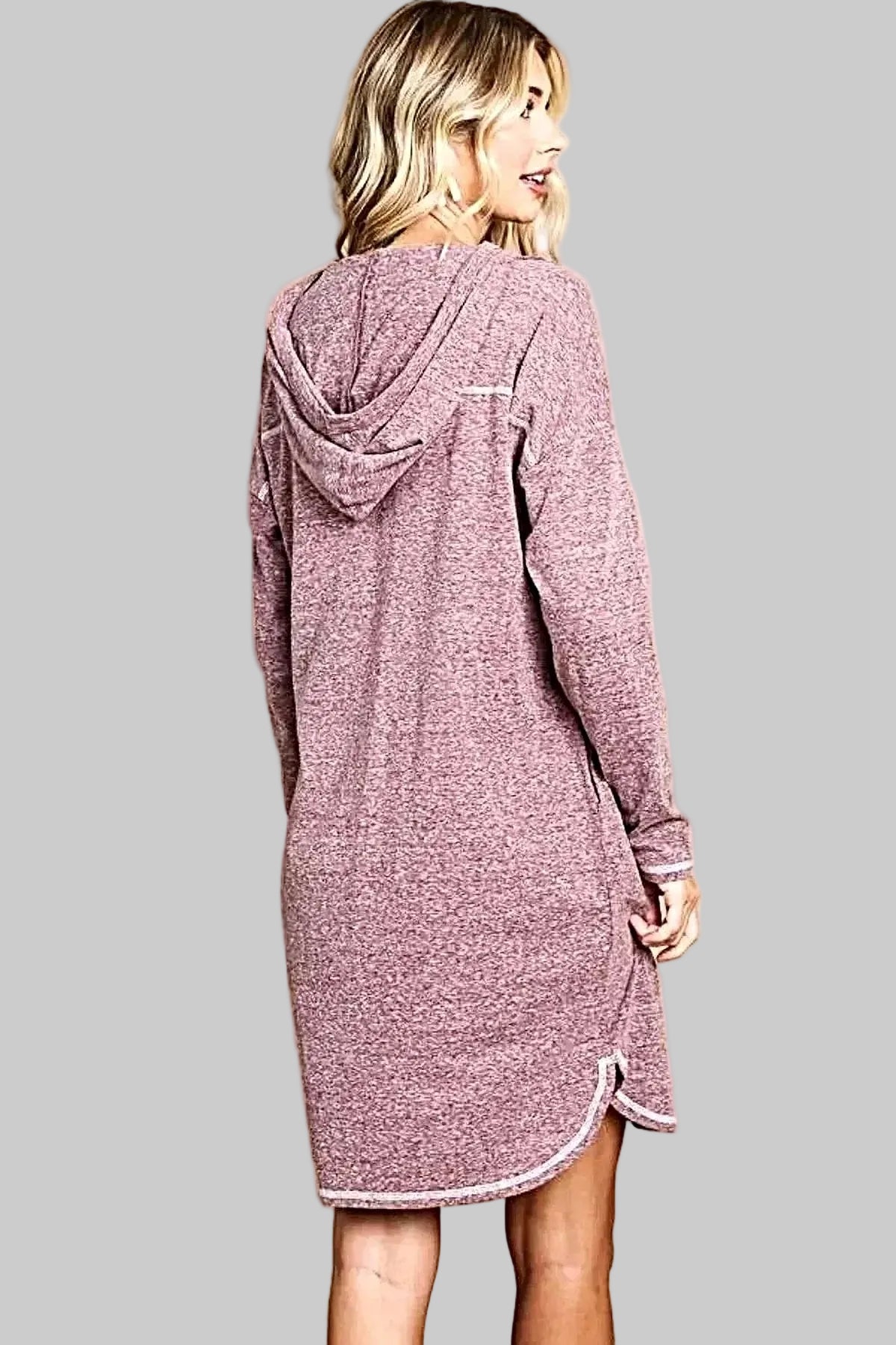 Hooded Long Sleeve Dress - Cozy, Versatile Sweater Dress with Adjustable Hood & Moderate Stretch -