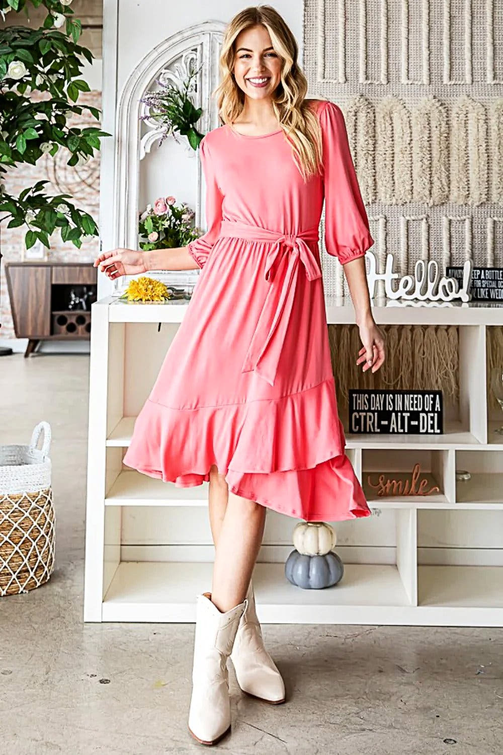 Reborn J Tie Front Ruffle Hem Dress -