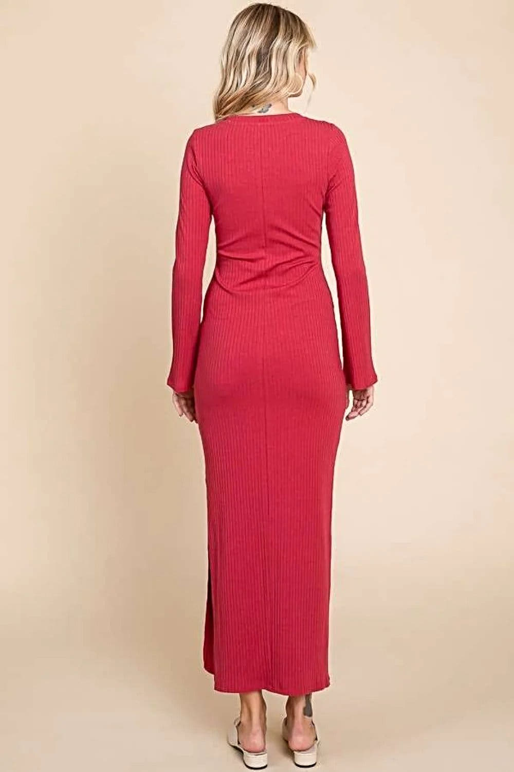 Culture Code Full Size Round Neck Bodycon Bell Maxi Dress -