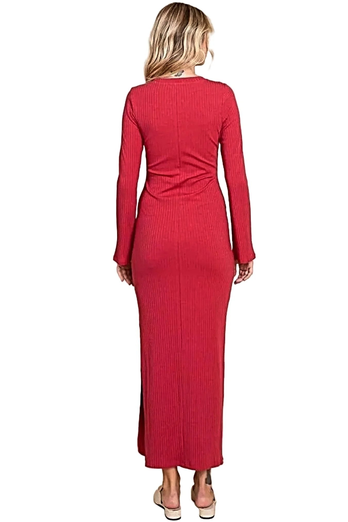 Elegant Bodycon Maxi Dress with Round Neck and Bell Sleeves - Perfect for Special Occasions -