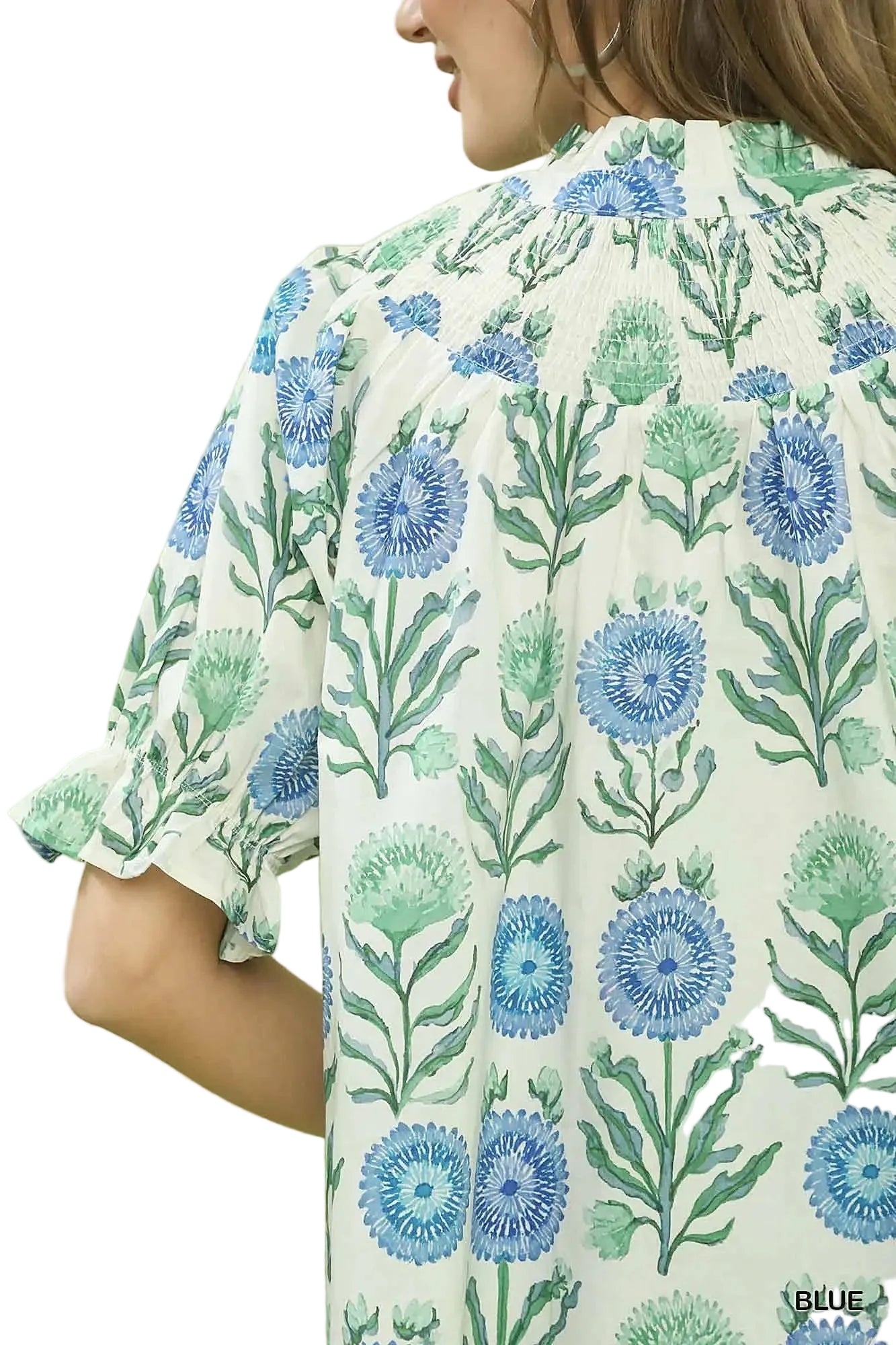 Umgee Floral Button-Front Short Sleeve Top -